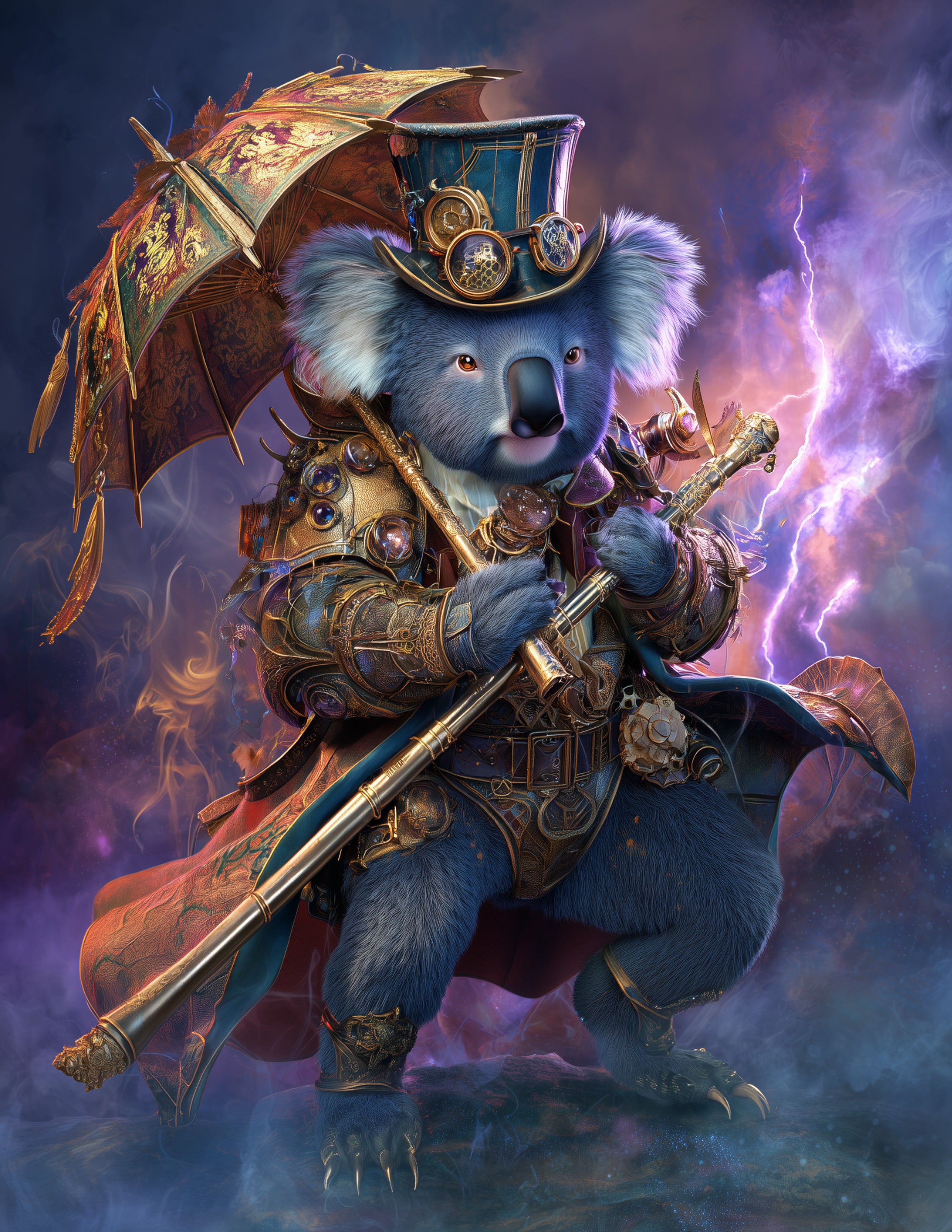 Koala —Steampunk Art, Vibrant Contrast Digital Wall Art, 3 Sizes Included, Living Room Decor