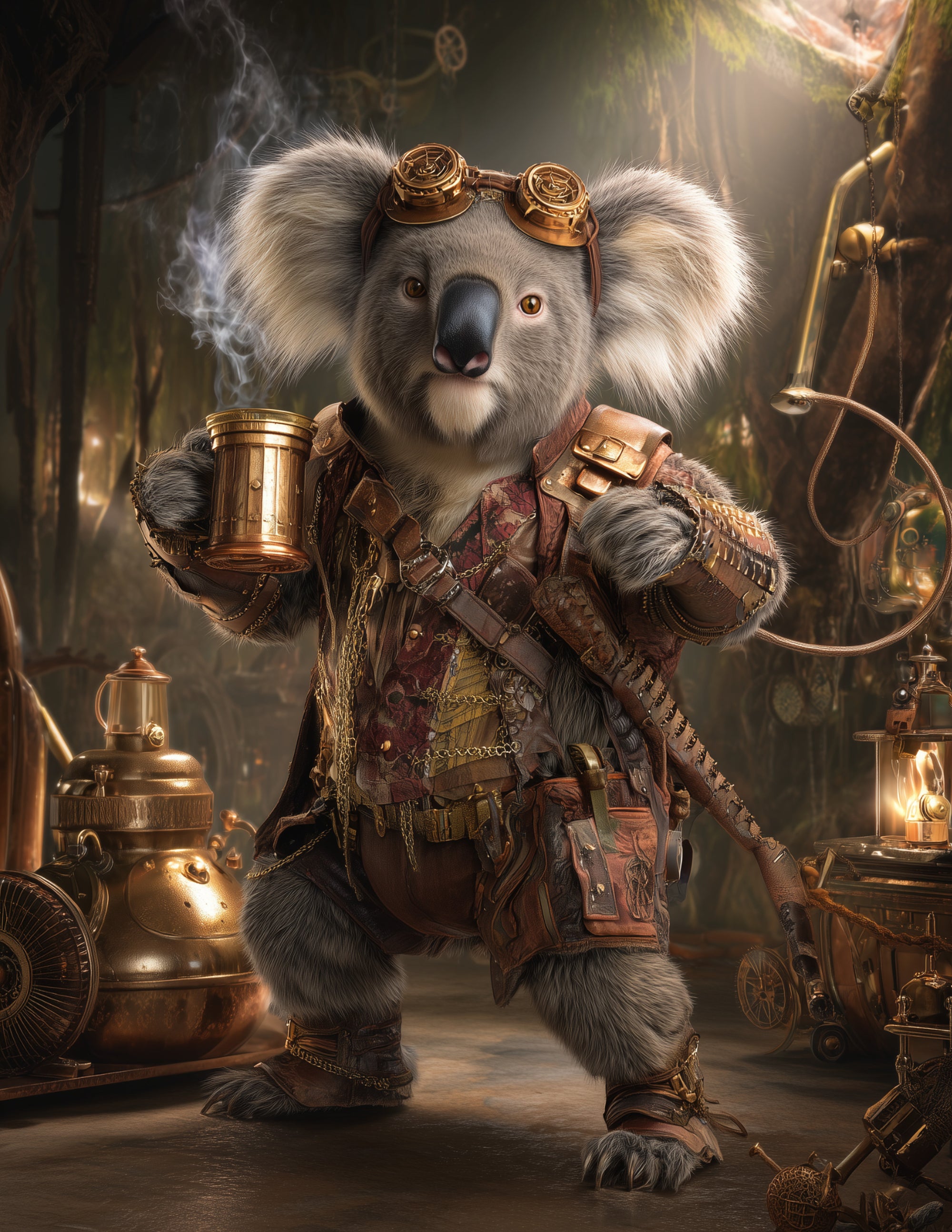 Koala —Steampunk Art, Warm Lighting Digital Wall Art, 3 Sizes Included, Living Room Decor