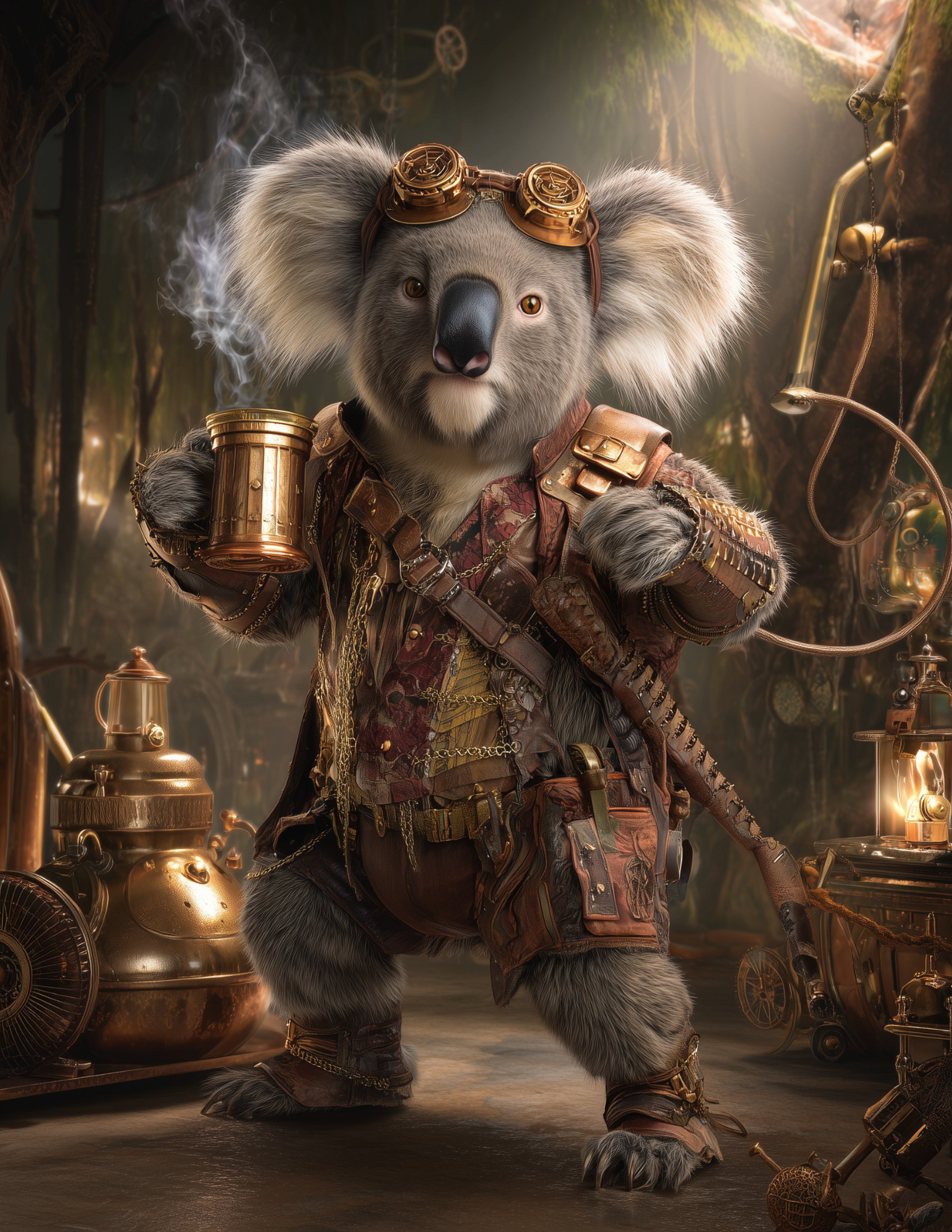 Koala —Steampunk Art, Warm Lighting Digital Wall Art, 3 Sizes Included, Living Room Decor