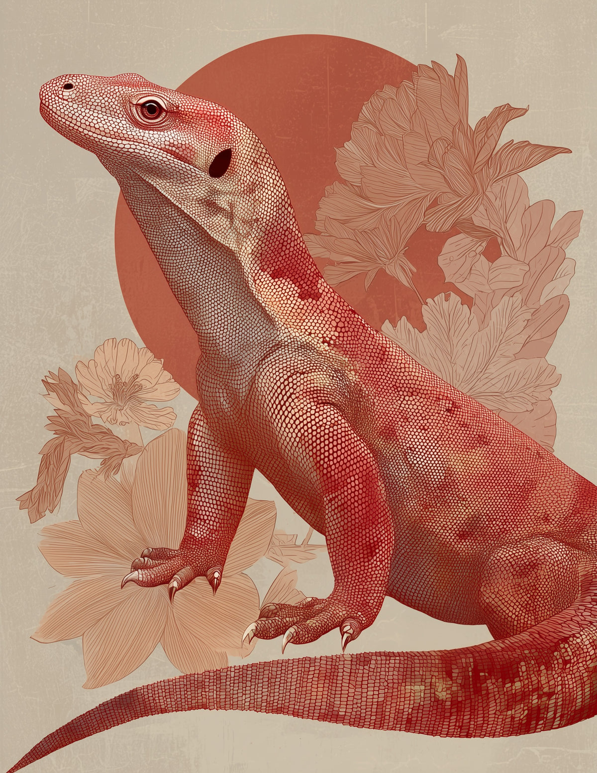 Komodo Dragon — Boho Art, Balanced Tones Digital Wall Art, 3 Sizes Included, Living Room Decor