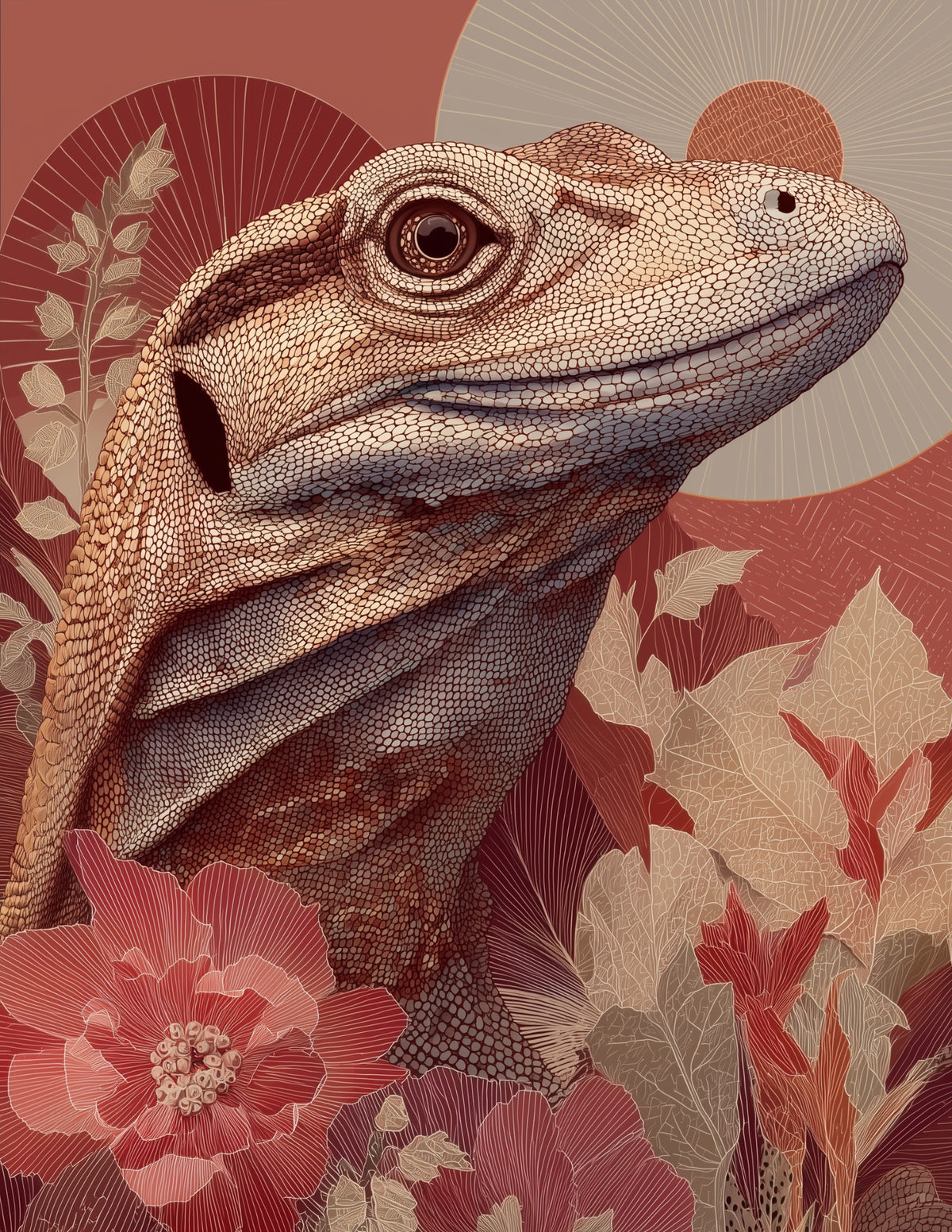 Komodo Dragon — Boho Art, Calm Gradients Digital Wall Art, 3 Sizes Included, Living Room Decor