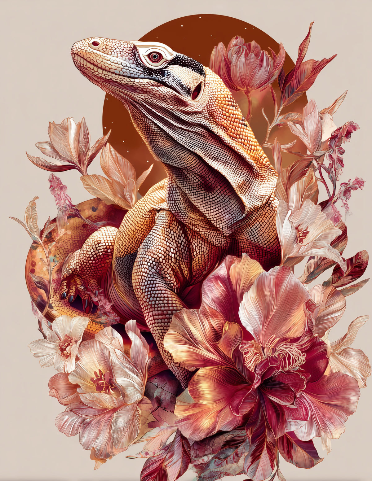 Komodo Dragon — Boho Art, Earthy Hues Digital Wall Art, 3 Sizes Included, Living Room Decor