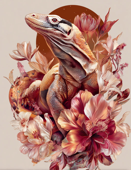Komodo Dragon — Boho Art, Earthy Hues Digital Wall Art, 3 Sizes Included, Living Room Decor