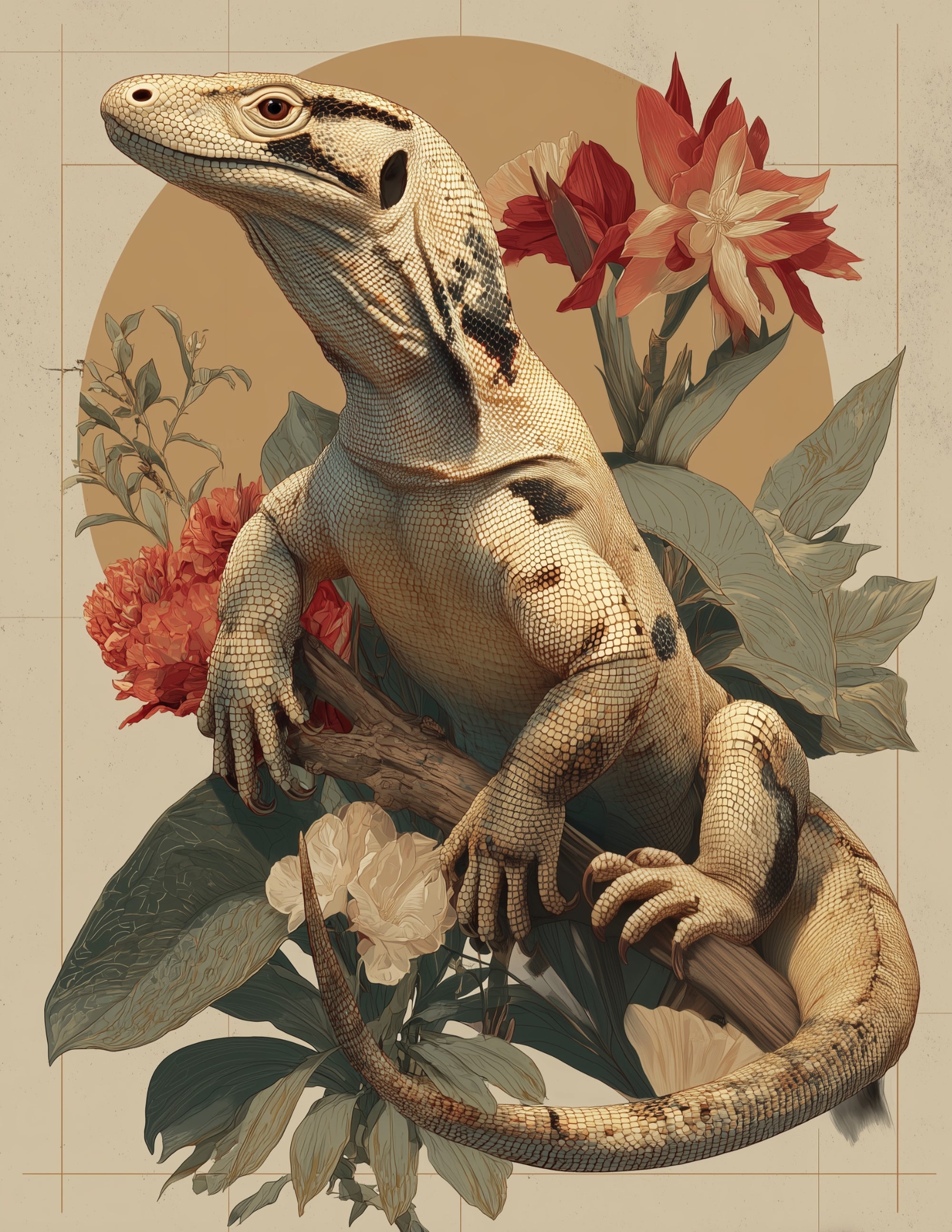Komodo Dragon — Boho Art, Forest Hues Digital Wall Art, 3 Sizes Included, Living Room Decor