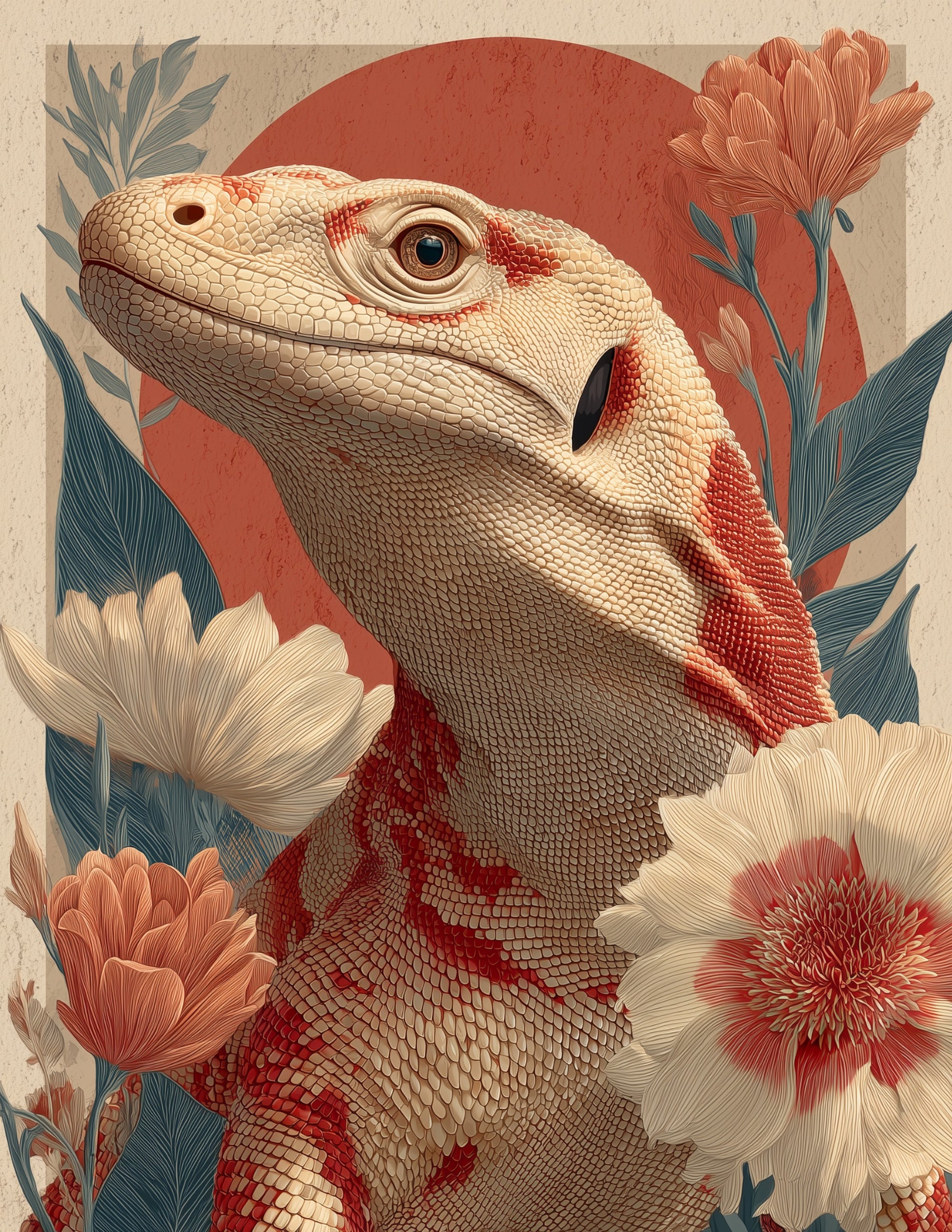 Komodo Dragon — Boho Art, Layered Hues Digital Wall Art, 3 Sizes Included, Living Room Decor