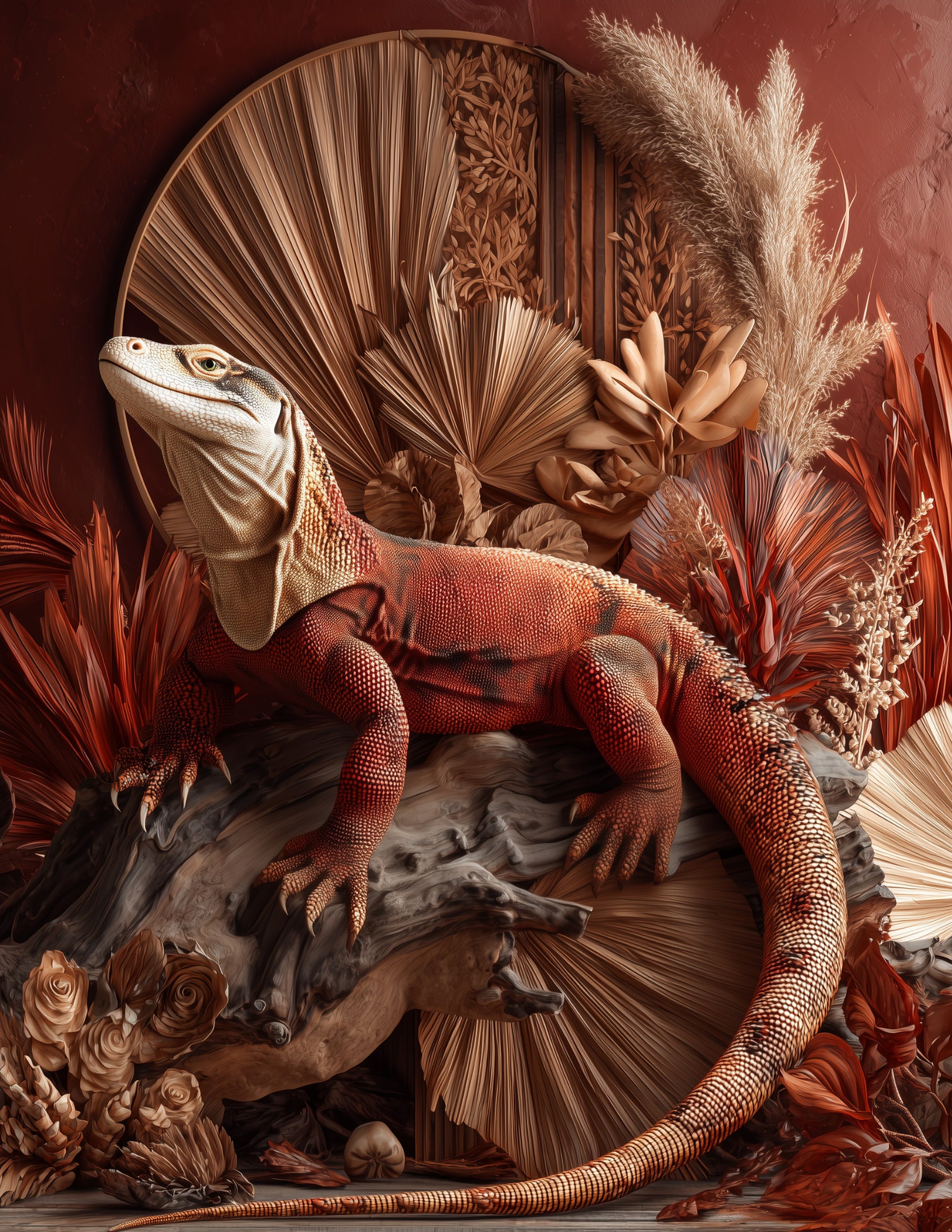 Komodo Dragon — Boho Art, Soft Pastels Digital Wall Art, 3 Sizes Included, Living Room Decor