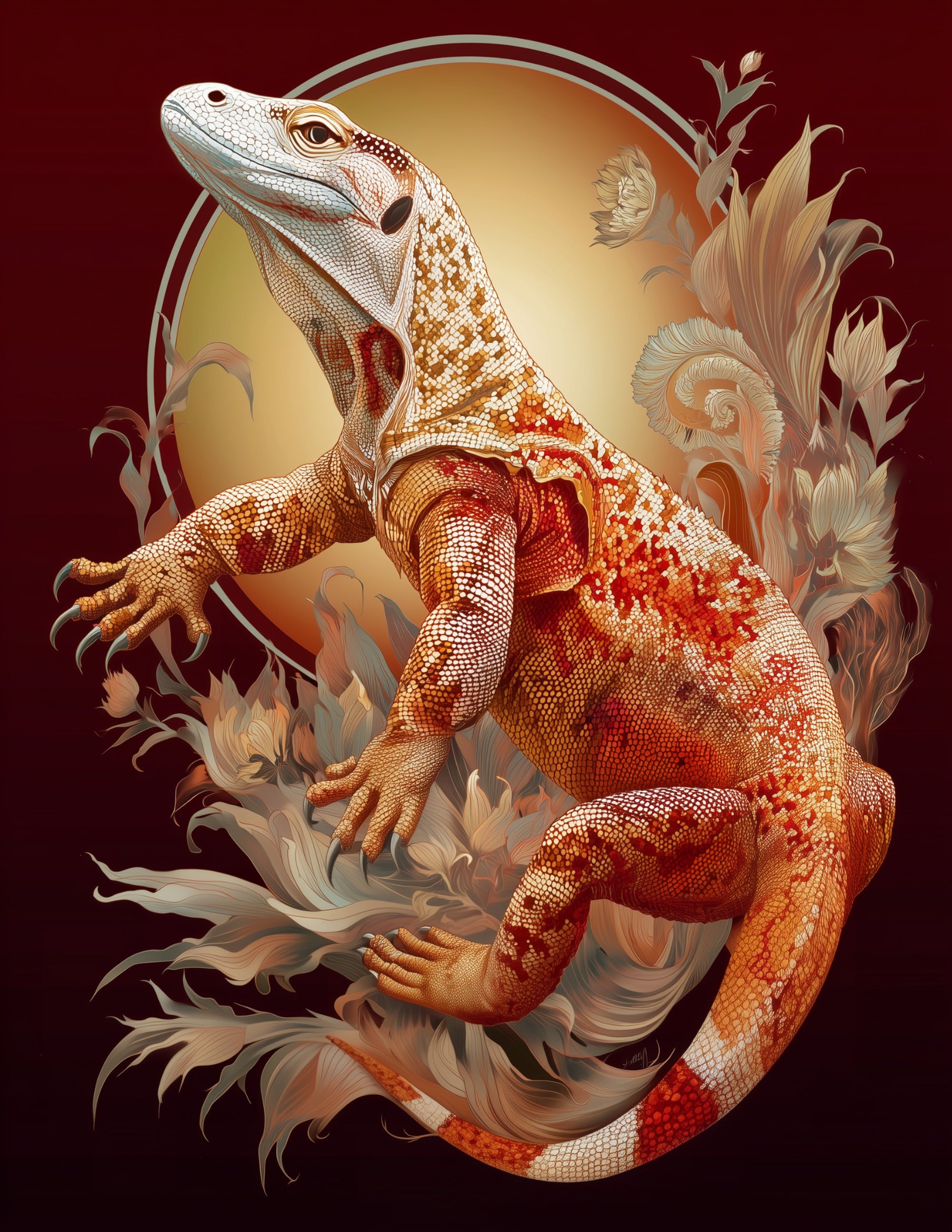 Komodo Dragon — Boho Art, Vibrant Palette Digital Wall Art, 3 Sizes Included, Living Room Decor