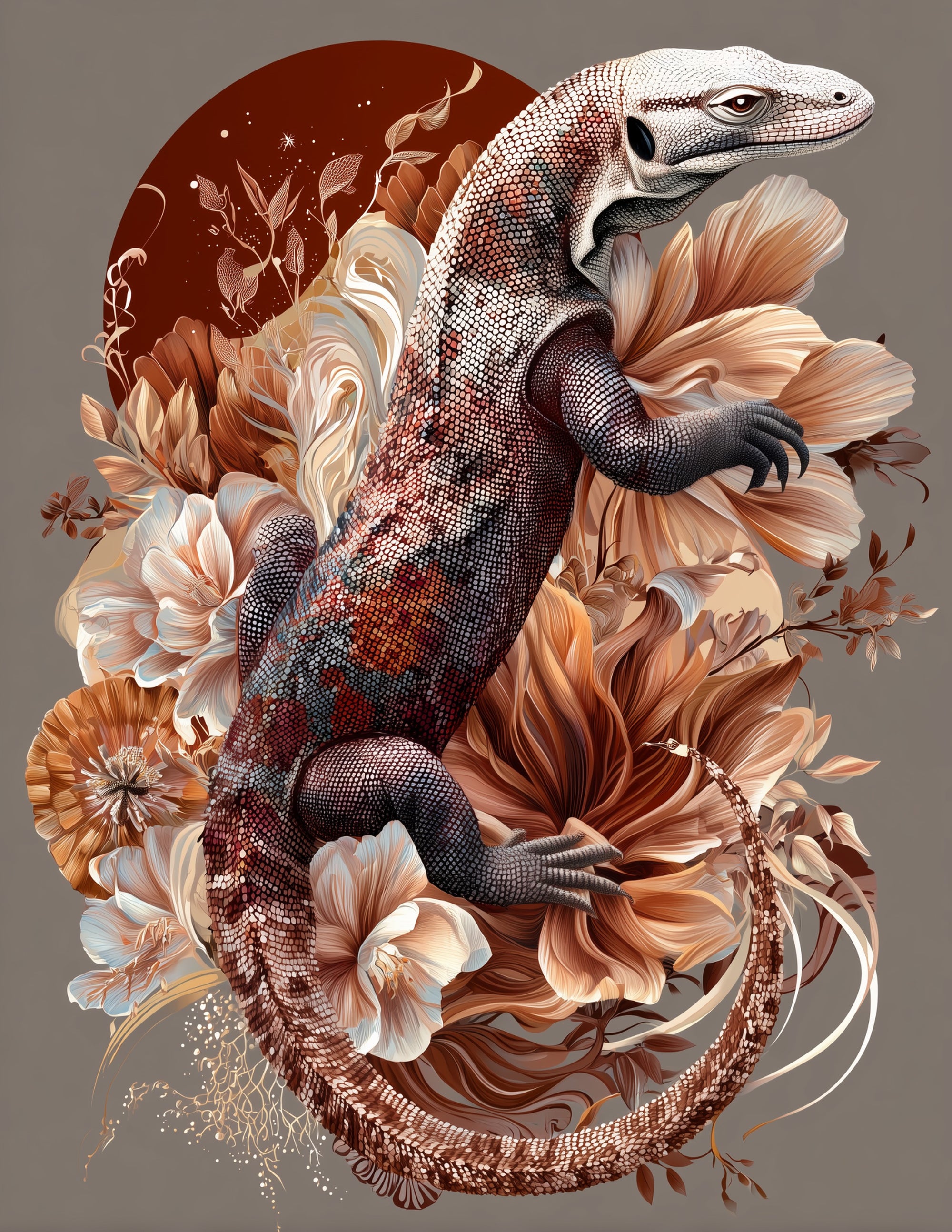 Komodo Dragon — Boho Art, Warm Tones Digital Wall Art, 3 Sizes Included, Living Room Decor
