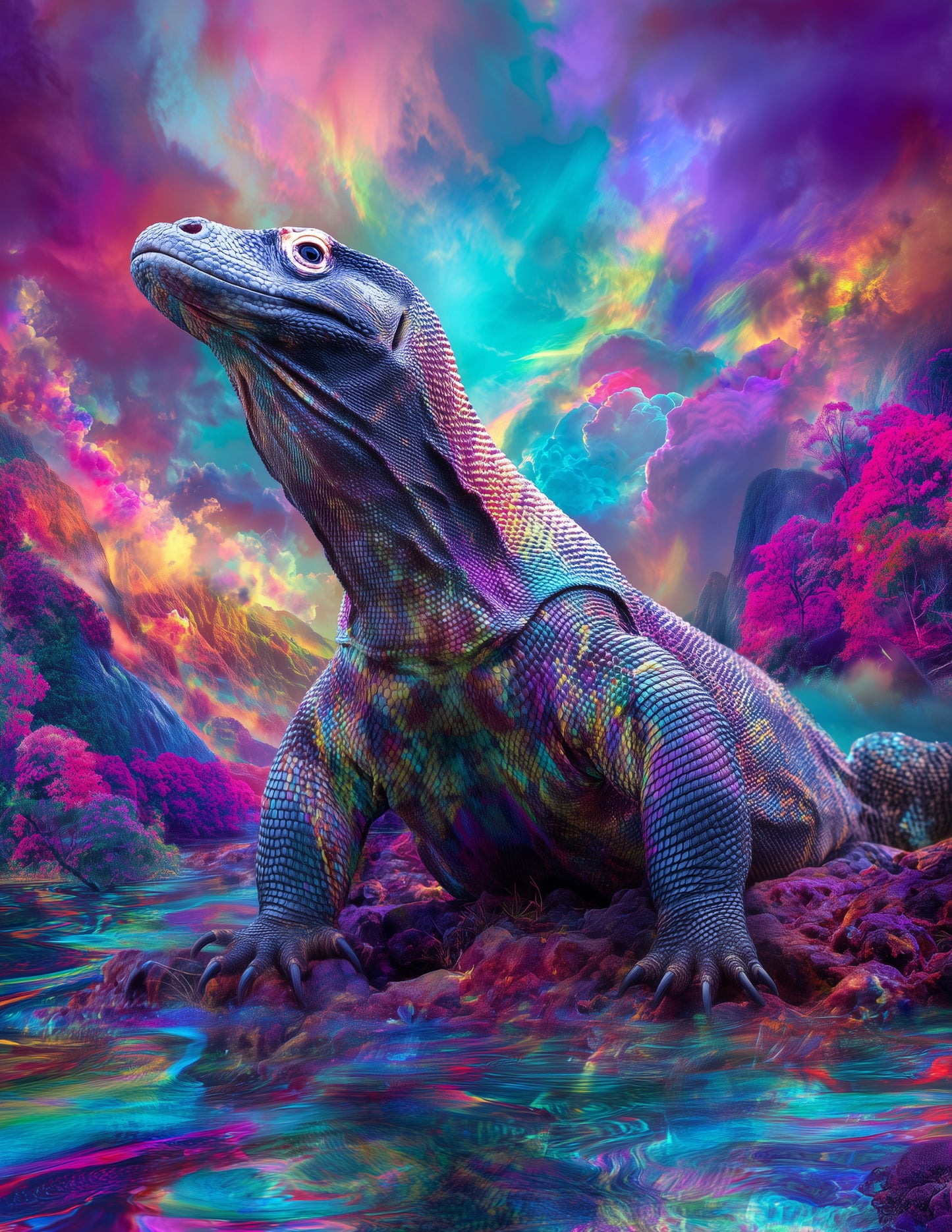 Komodo Dragon — Pyschedelic Art, Dreamy Hues Digital Wall Art, 3 Sizes Included, Living Room Decor