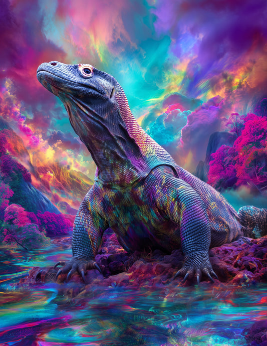 Komodo Dragon — Pyschedelic Art, Dreamy Hues Digital Wall Art, 3 Sizes Included, Living Room Decor