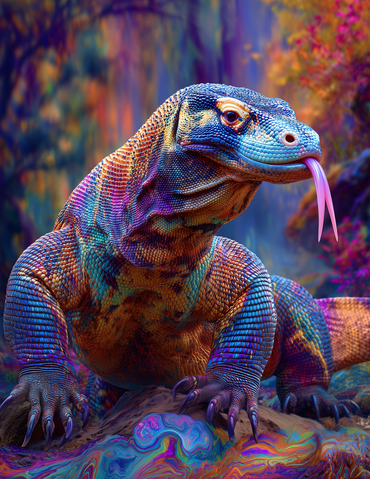 Komodo Dragon — Psychedelic Art, Serene Palette Digital Wall Art, 3 Sizes Included, Living Room Decor