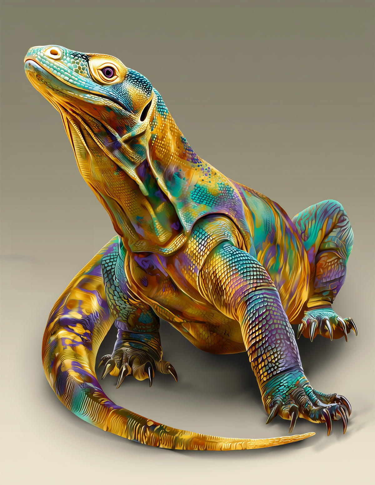 Komodo Dragon — Psychedelic Art, Soft Gradients Digital Wall Art, 3 Sizes Included, Living Room Decor