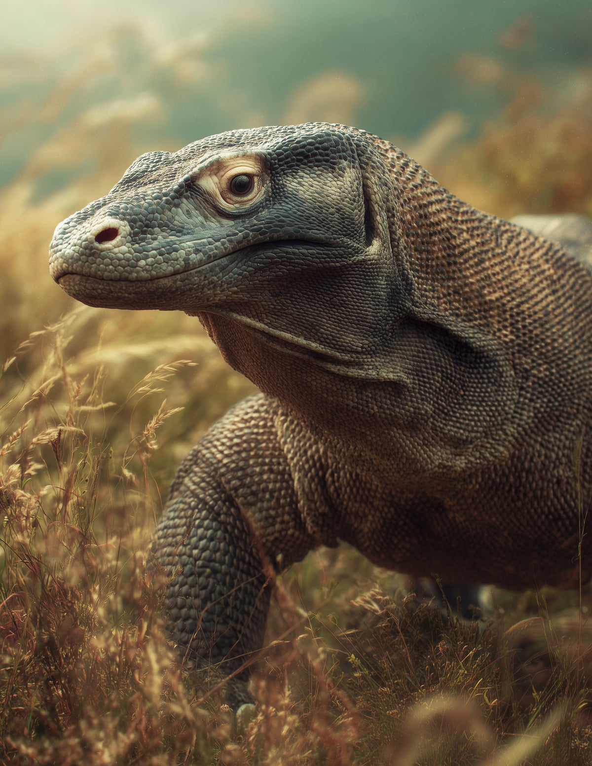 Komodo Dragon — Realistic Art, Calm Hues Digital Wall Art, 3 Sizes Included, Living Room Decor