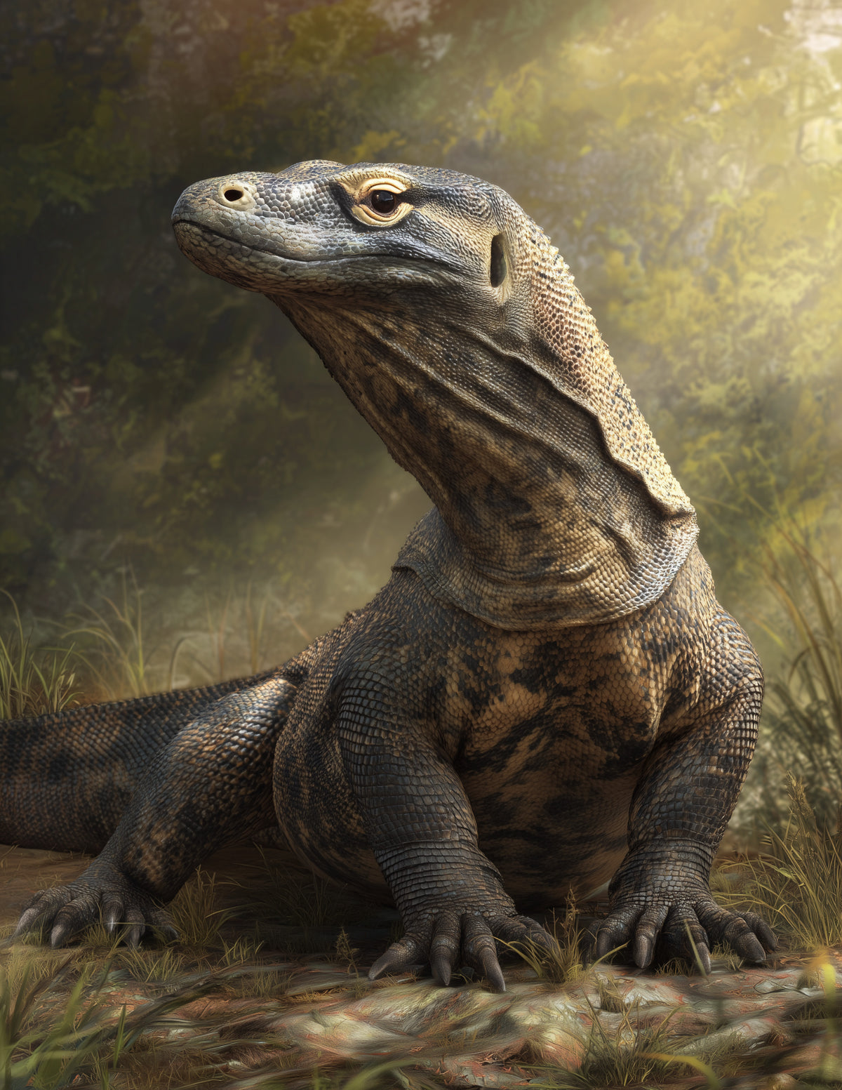 Komodo Dragon — Realistic Art, Earthy Tones Digital Wall Art, 3 Sizes Included, Living Room Decor