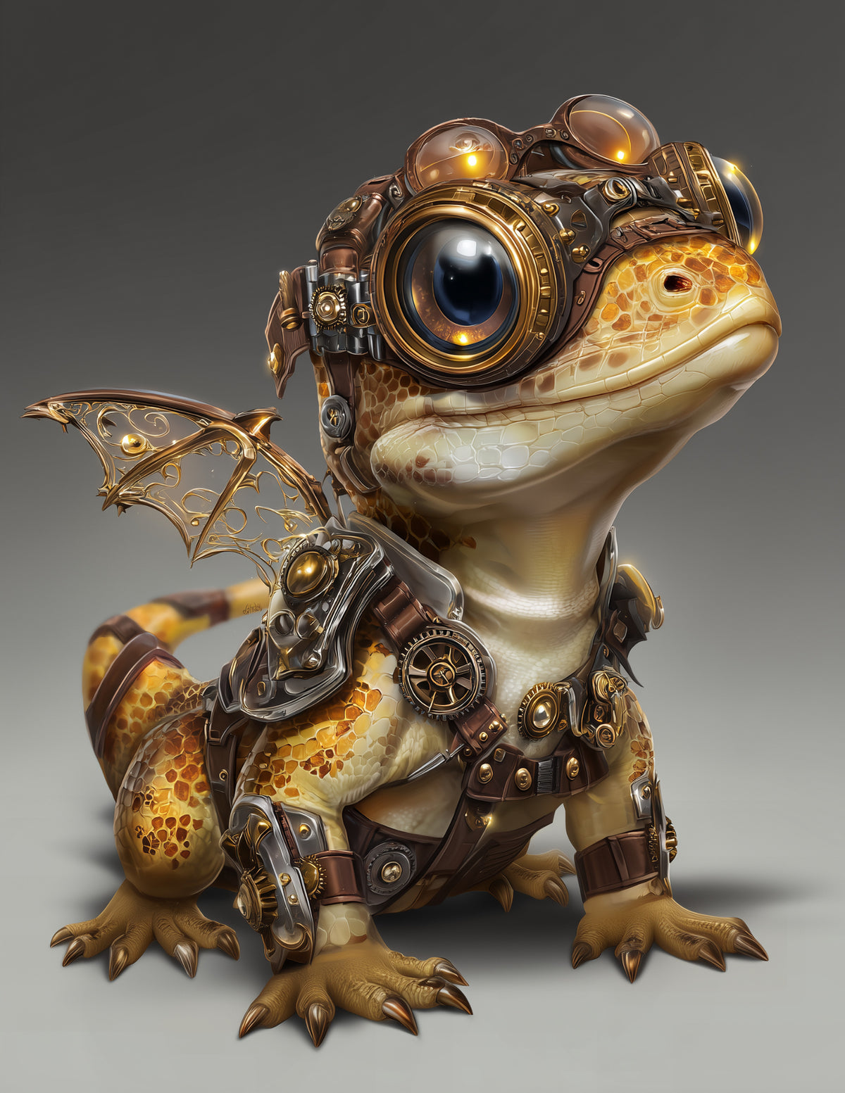 Komodo Dragon — Steampunk Art, Amber Tones Digital Wall Art, 3 Sizes Included, Living Room Decor