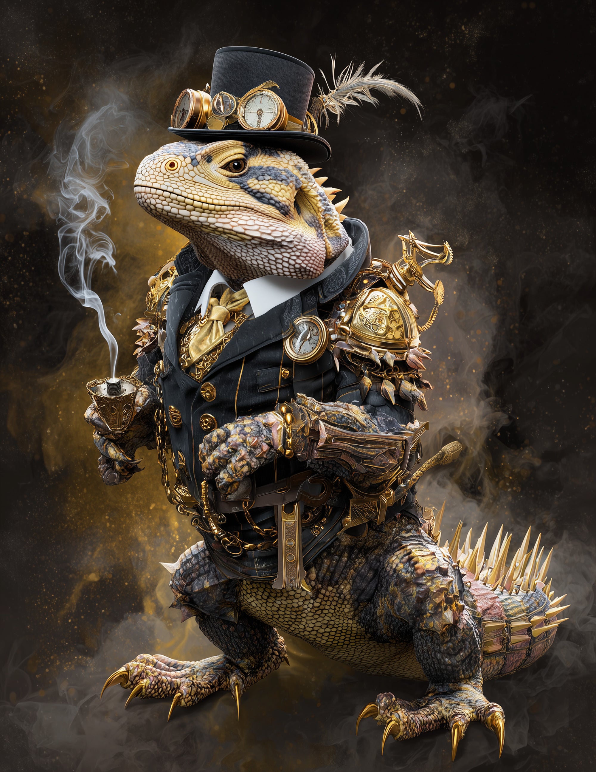 Komodo Dragon — Steampunk Art, Coral Pastels Digital Wall Art, 3 Sizes Included, Living Room Decor