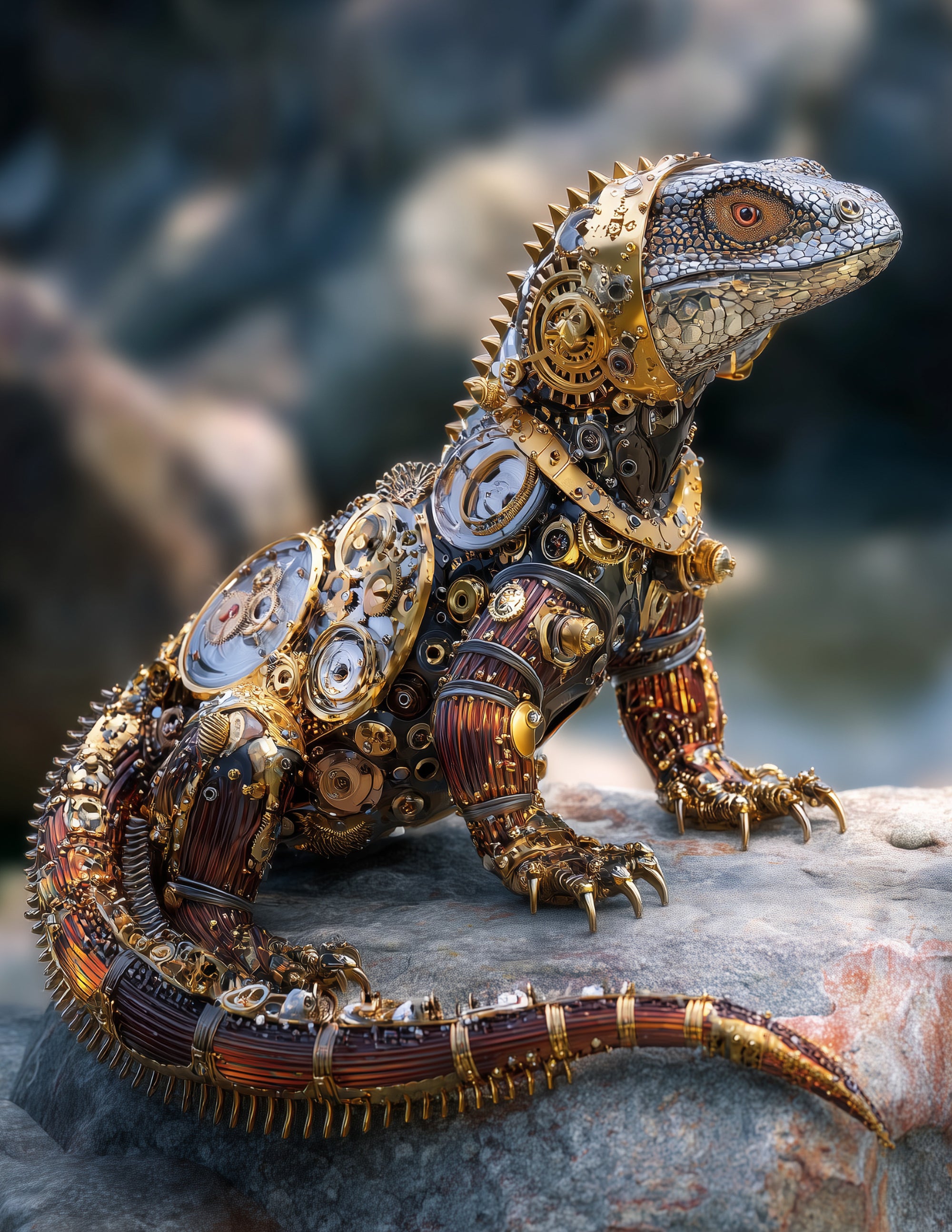 Komodo Dragon — Steampunk Art, Forest Palette Digital Wall Art, 3 Sizes Included, Living Room Decor