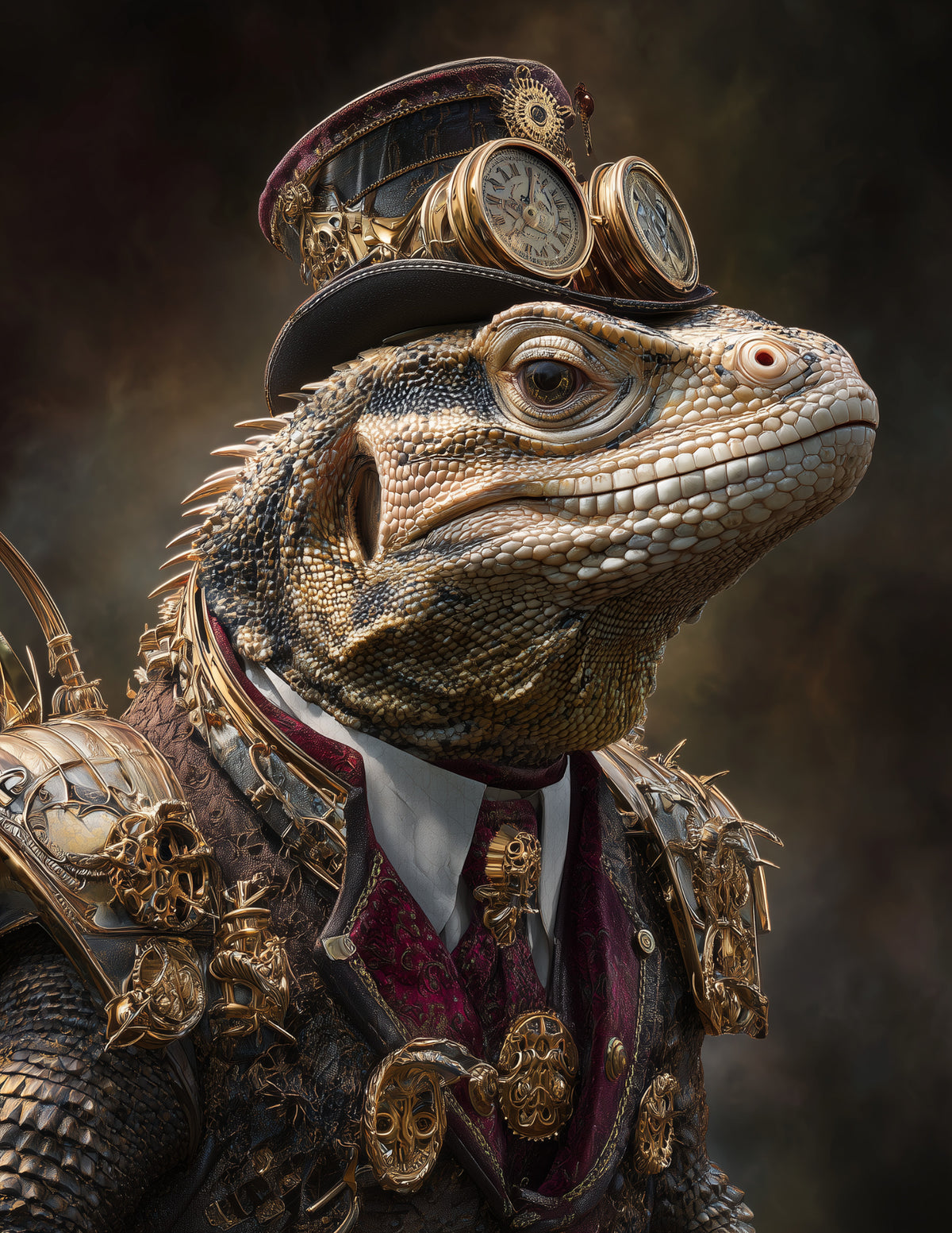 Komodo Dragon — Steampunk Art, Midnight Tones Digital Wall Art, 3 Sizes Included, Living Room Decor