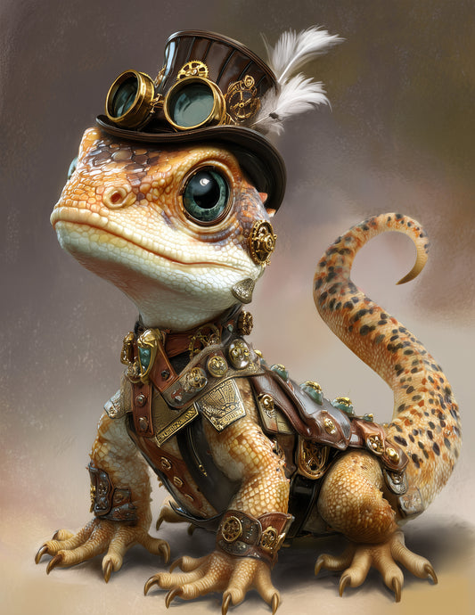 Komodo Dragon — Steampunk Art, Sunset Gradients Digital Wall Art, 3 Sizes Included, Living Room Decor
