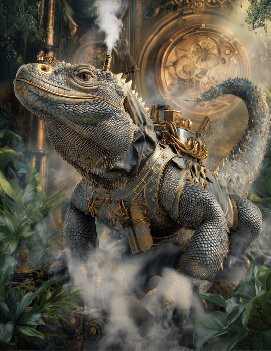 Komodo Dragon — Steampunk Art, Warm Palette Digital Wall Art, 3 Sizes Included, Living Room Decor
