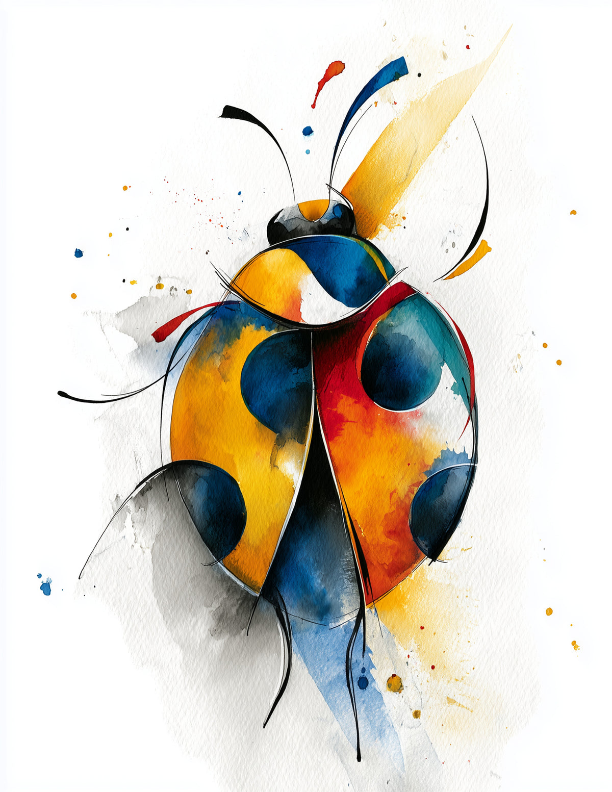 Ladybug — Inkflow Art, Amber Texture Digital Wall Art, 3 Sizes Included, Living Room Decor