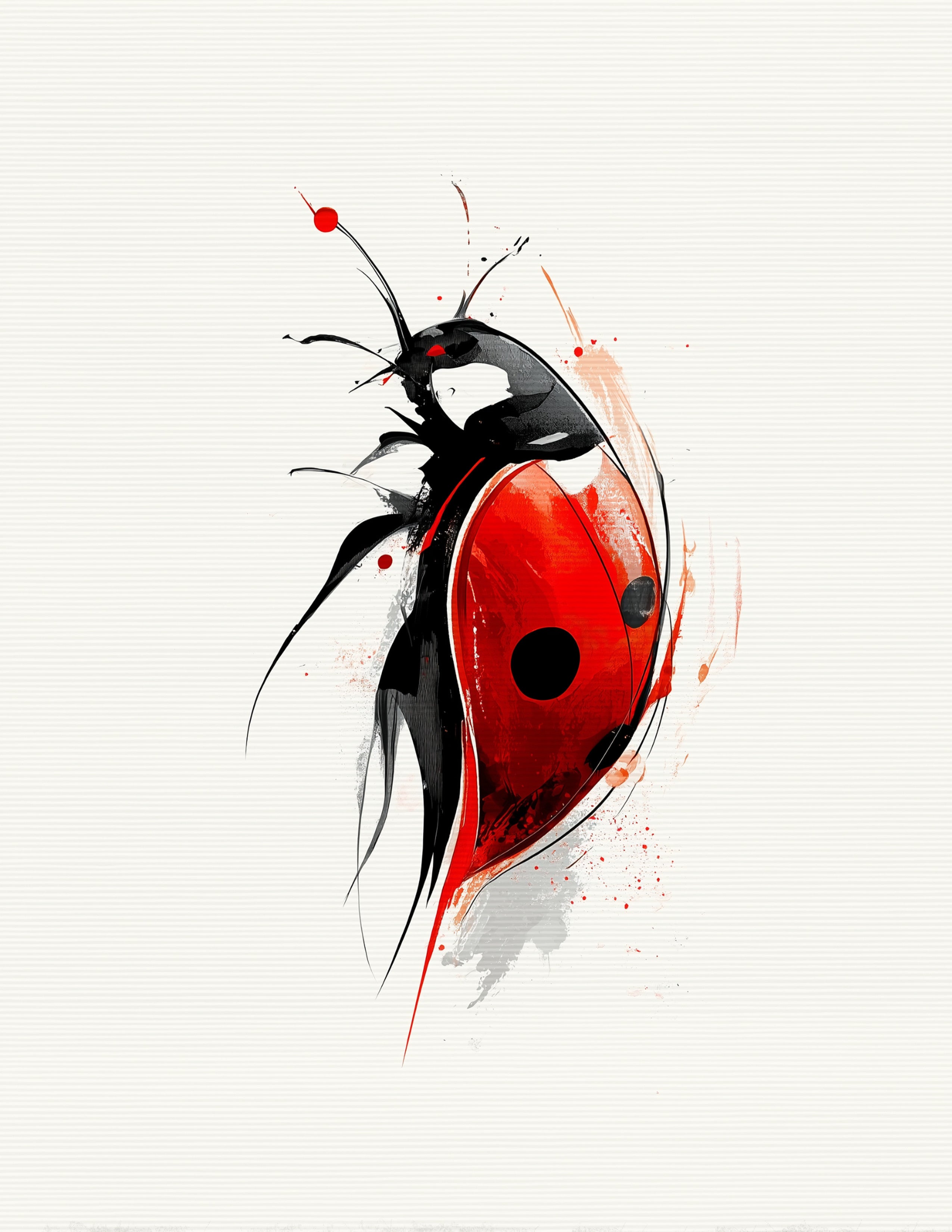 Ladybug — Inkflow Art, Crimson Contrast Digital Wall Art, 3 Sizes Included, Living Room Decor