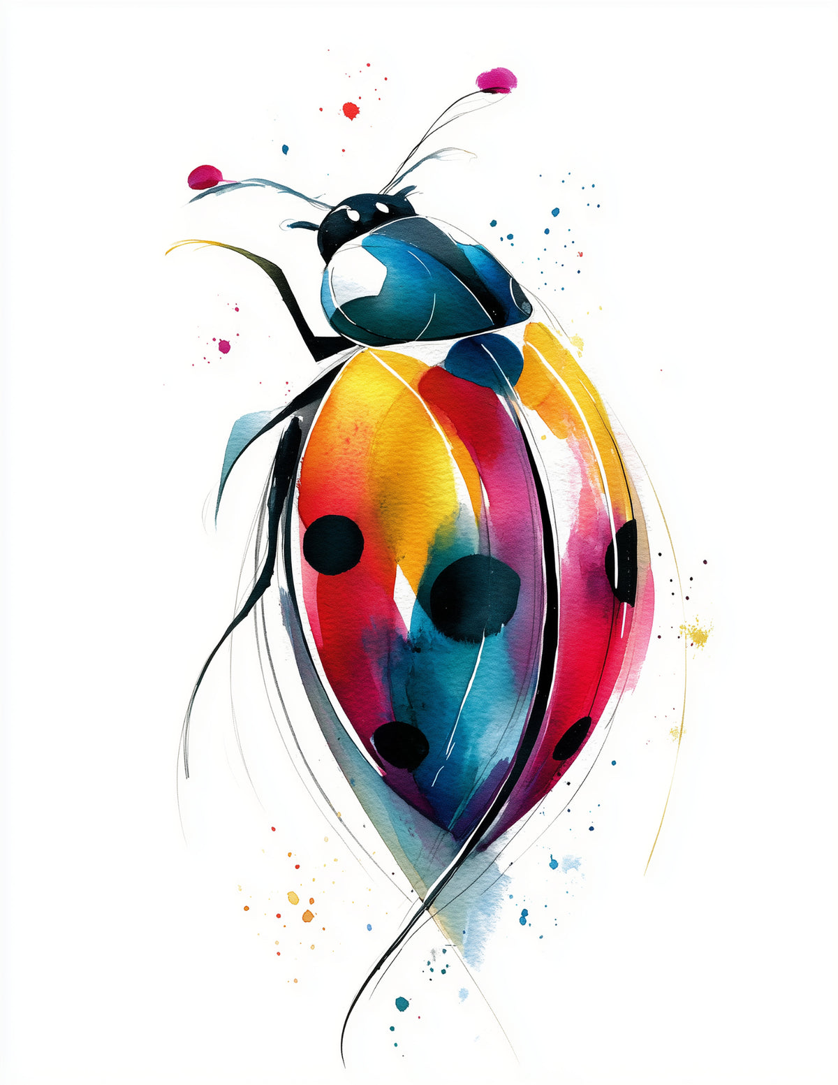 Ladybug — Inkflow Art, Playful Hues Digital Wall Art, 3 Sizes Included, Living Room Decor
