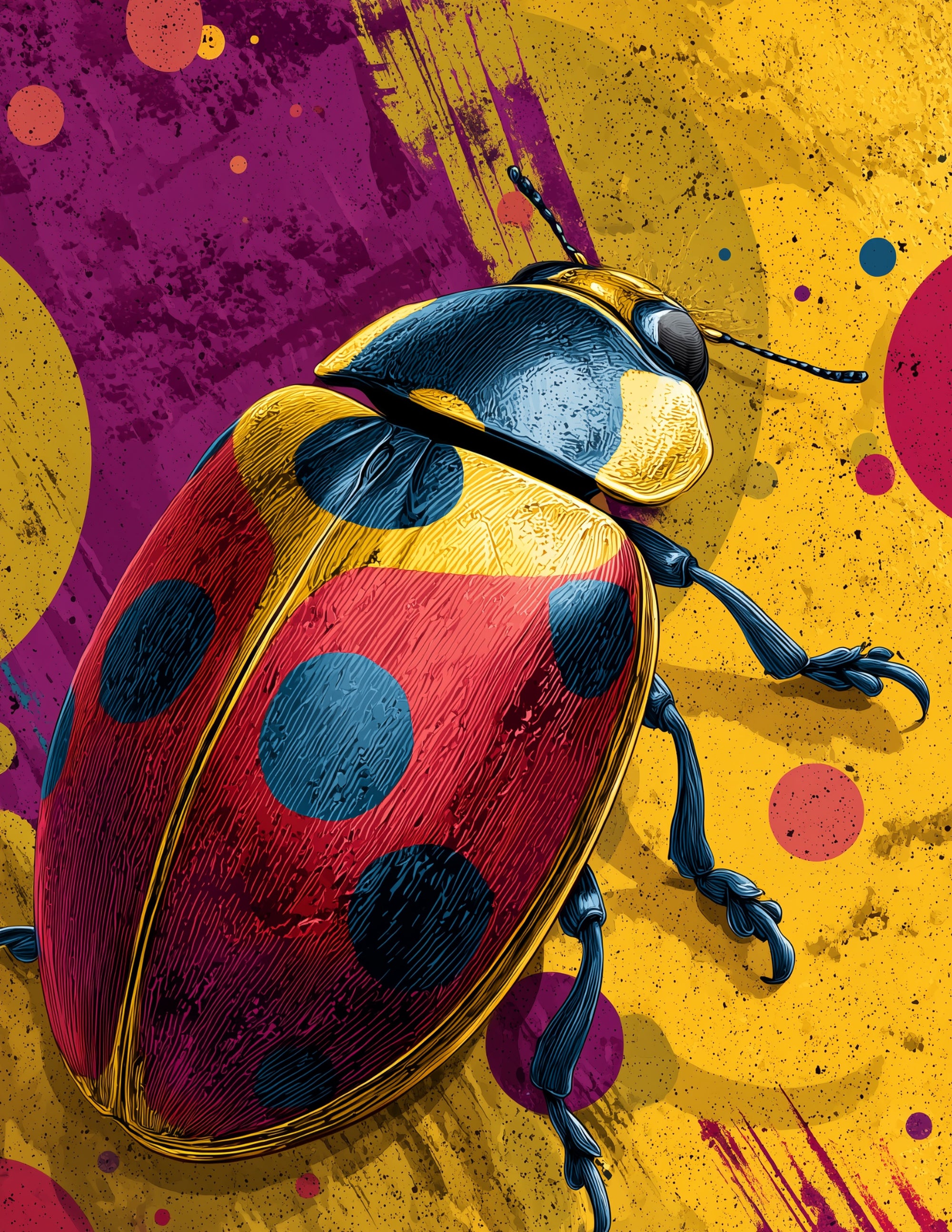 Ladybug — Pop Art, Bold Texture Digital Wall Art, 3 Sizes Included, Living Room Decor