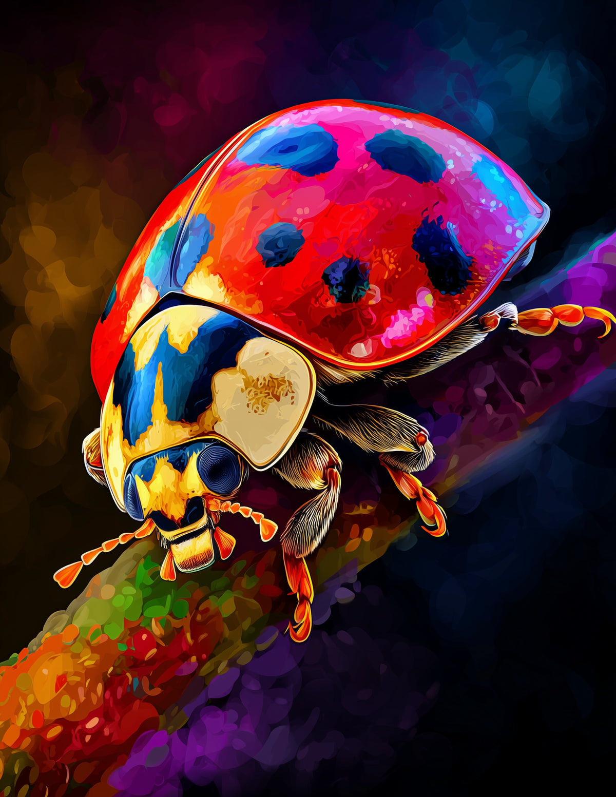 Ladybug — Pop Art, Dramatic Lighting Digital Wall Art, 3 Sizes Included, Living Room Decor