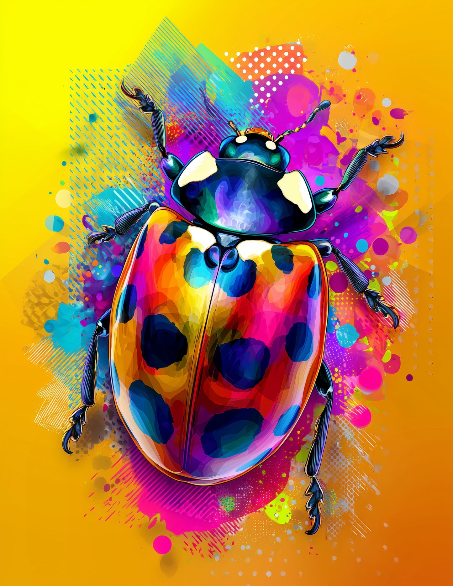 Ladybug — Pop Art, Playful Gradients Digital Wall Art, 3 Sizes Included, Living Room Decor