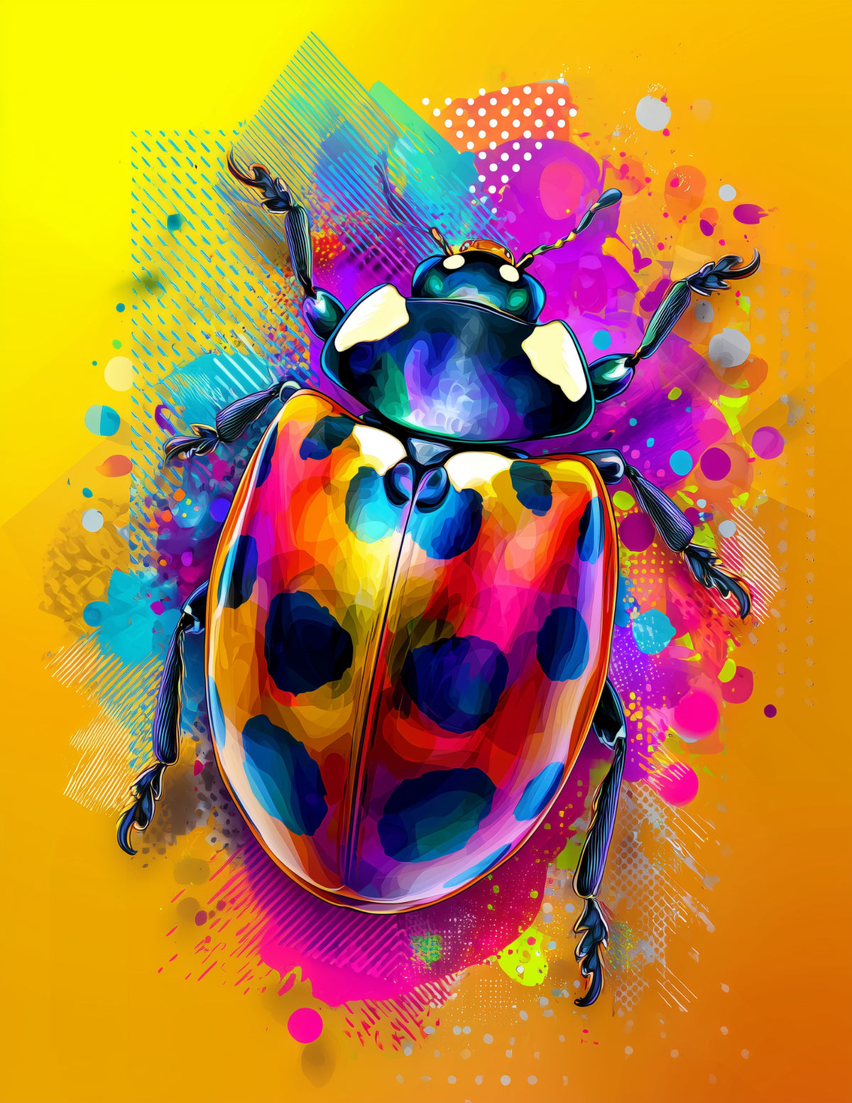 Ladybug — Pop Art, Playful Gradients Digital Wall Art, 3 Sizes Included, Living Room Decor