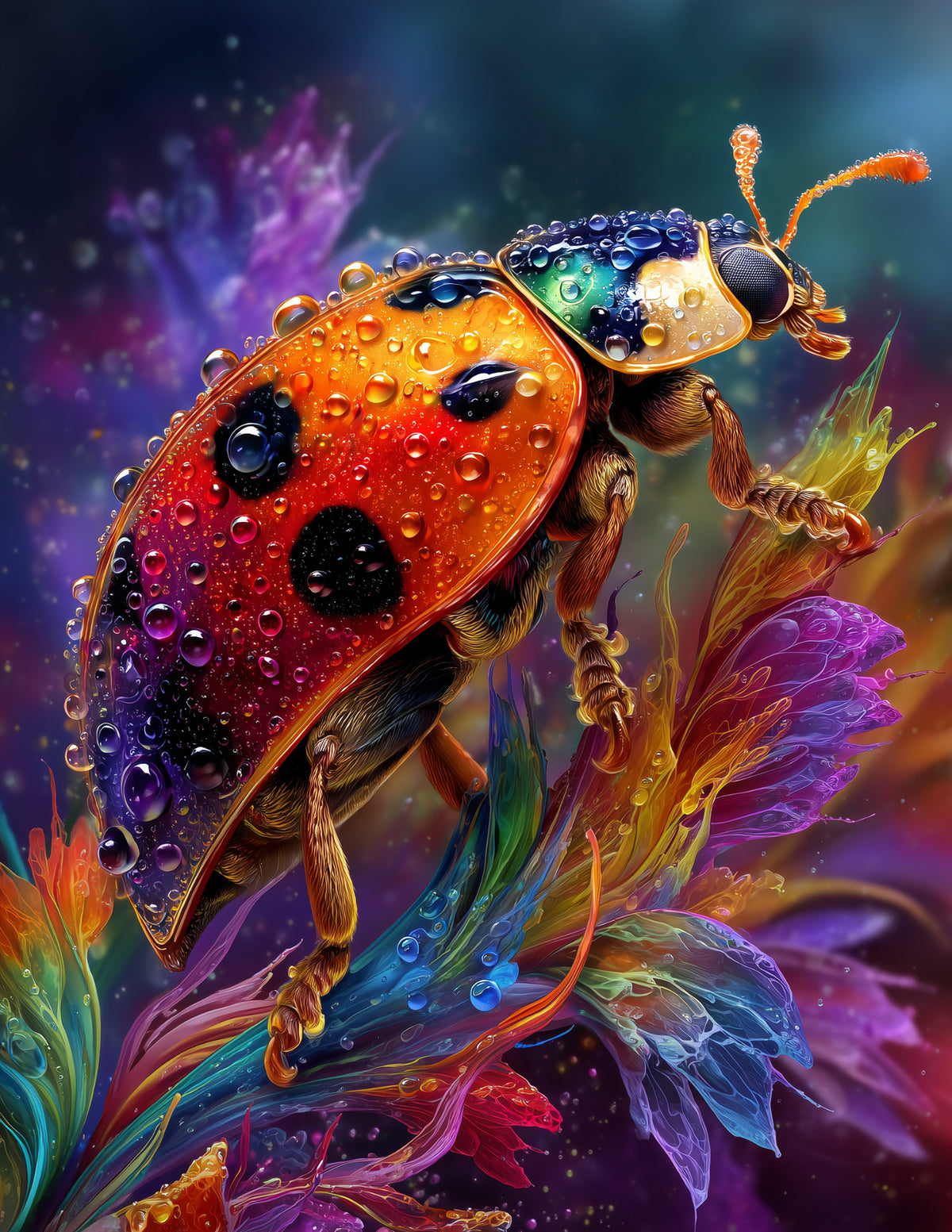 Ladybug — Psychedelic Art, Bold Gradients Digital Wall Art, 3 Sizes Included, Living Room Decor