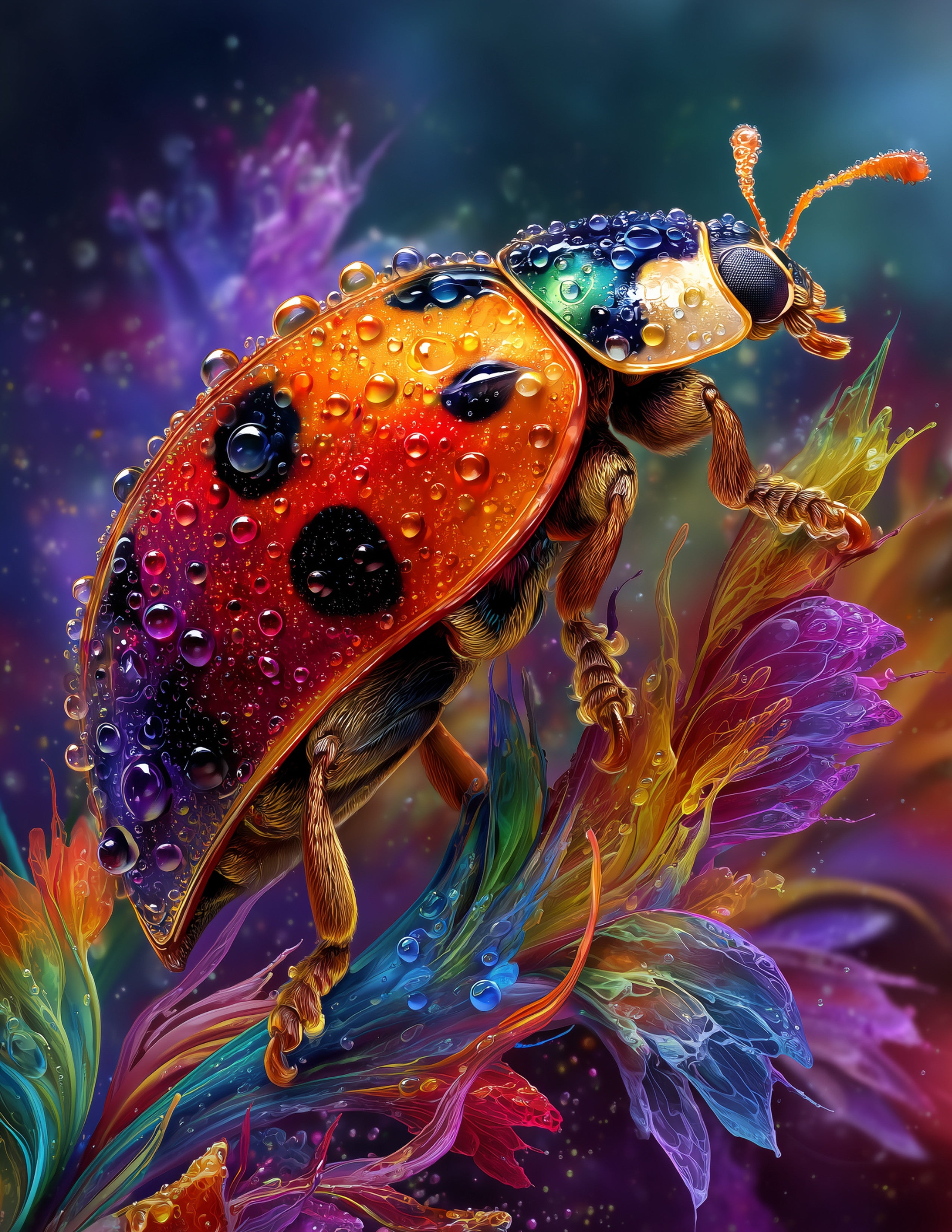 Ladybug — Psychedelic Art, Bold Gradients Digital Wall Art, 3 Sizes Included, Living Room Decor