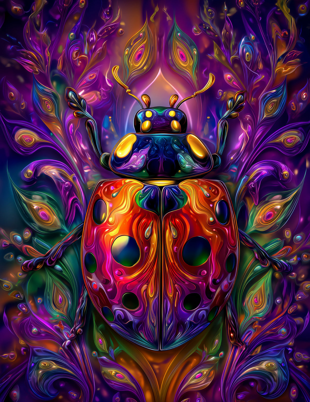 Ladybug — Psychedelic Art, Iridescent Texture Digital Wall Art, 3 Sizes Included, Living Room Decor