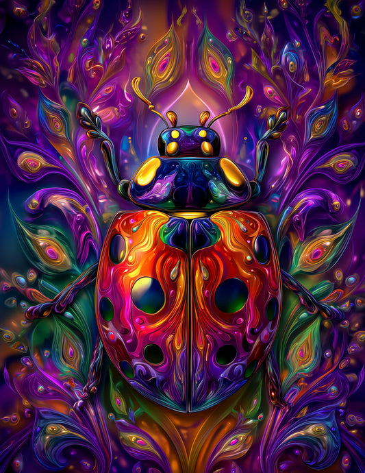 Ladybug — Pyschedelic Art, Iridescent Texture Digital Wall Art, 3 Sizes Included, Living Room Decor