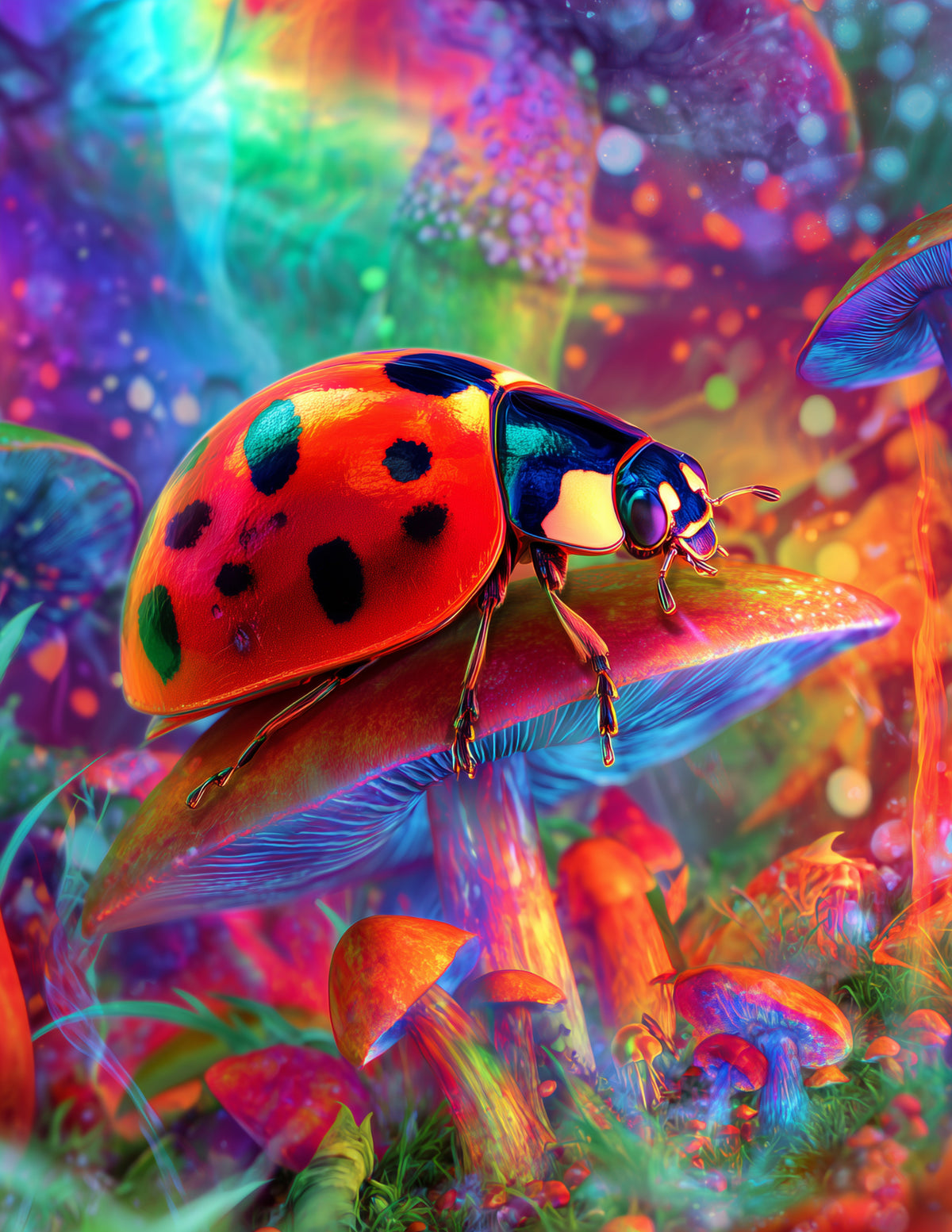 Ladybug — Psychedelic Art, Vibrant Hues Digital Wall Art, 3 Sizes Included, Living Room Decor