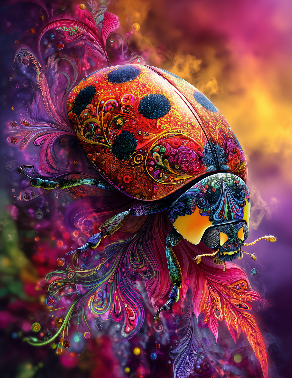Ladybug — Psychedelic Art, Vivid Contrast Digital Wall Art, 3 Sizes Included, Living Room Decor