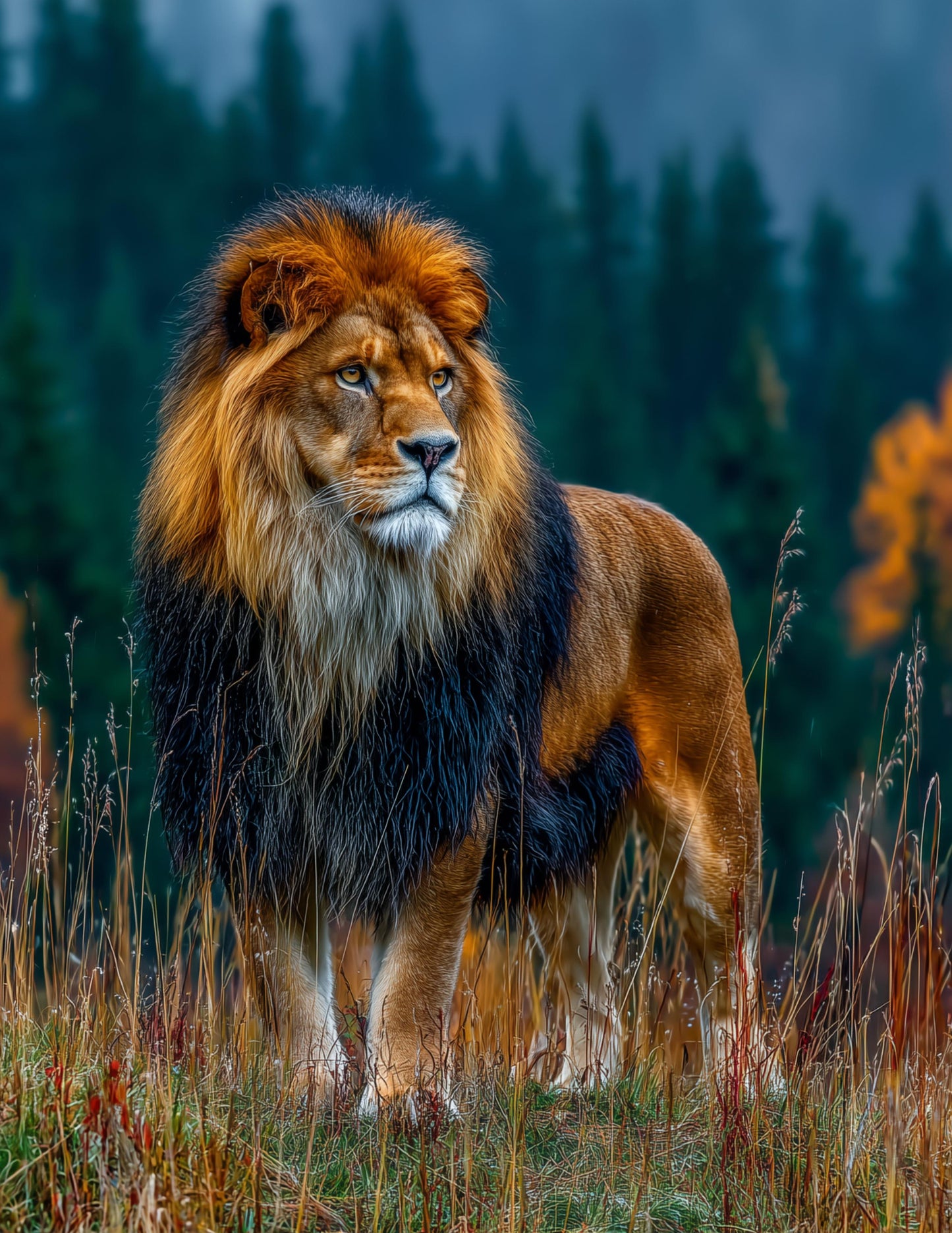 Lion — Realistic Art, Autumn Shine Digital Wall Art, 3 Sizes Included, Living Room Decor