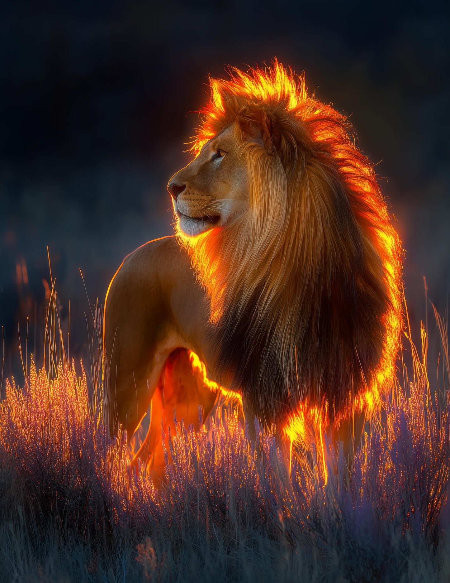Lion — Realistic Art, Ember Halo Digital Wall Art, 3 Sizes Included, Living Room Decor