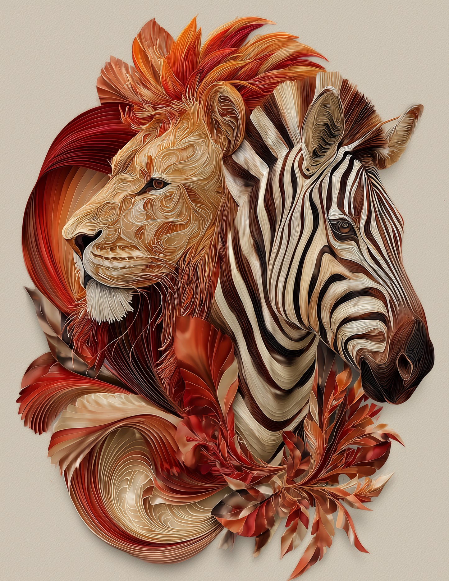 Lion & Zebra — Boho Balanced Tones Duo Wall Art, 3 Sizes Included, Living Room Decor
