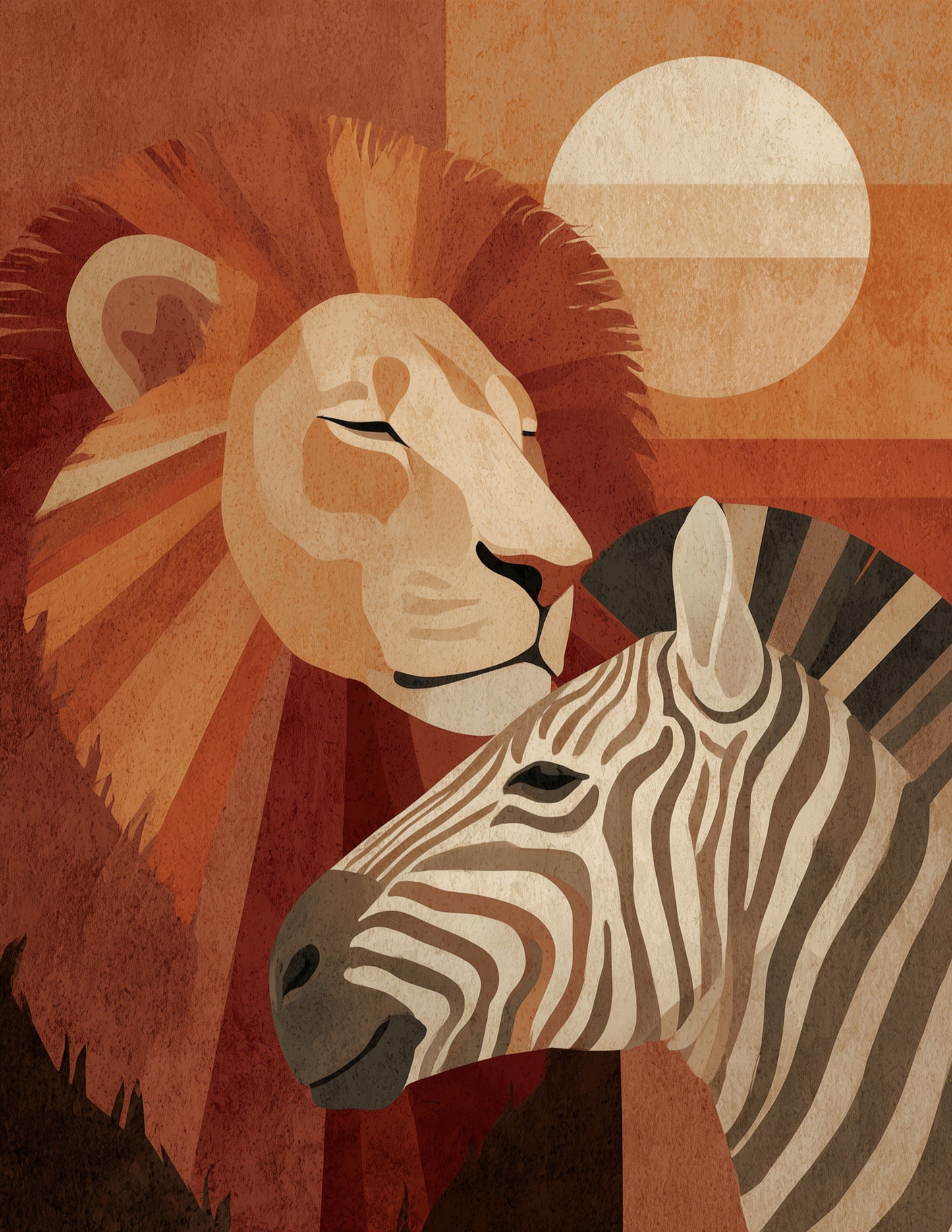 Lion & Zebra — Boho Muted Palette Duo Wall Art, 3 Sizes Included, Living Room Decor