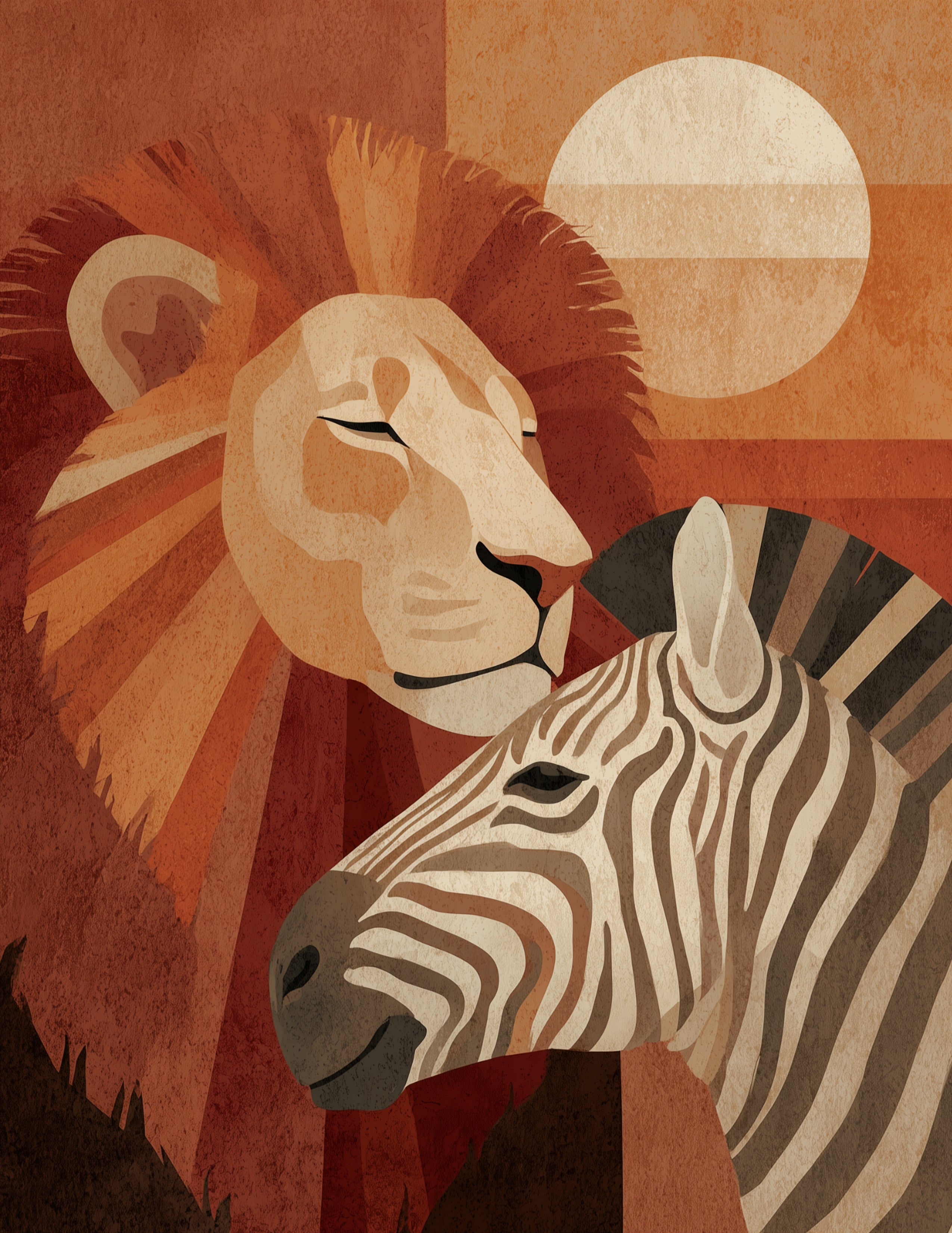 Lion & Zebra — Boho Muted Palette Duo Wall Art, 3 Sizes Included, Living Room Decor