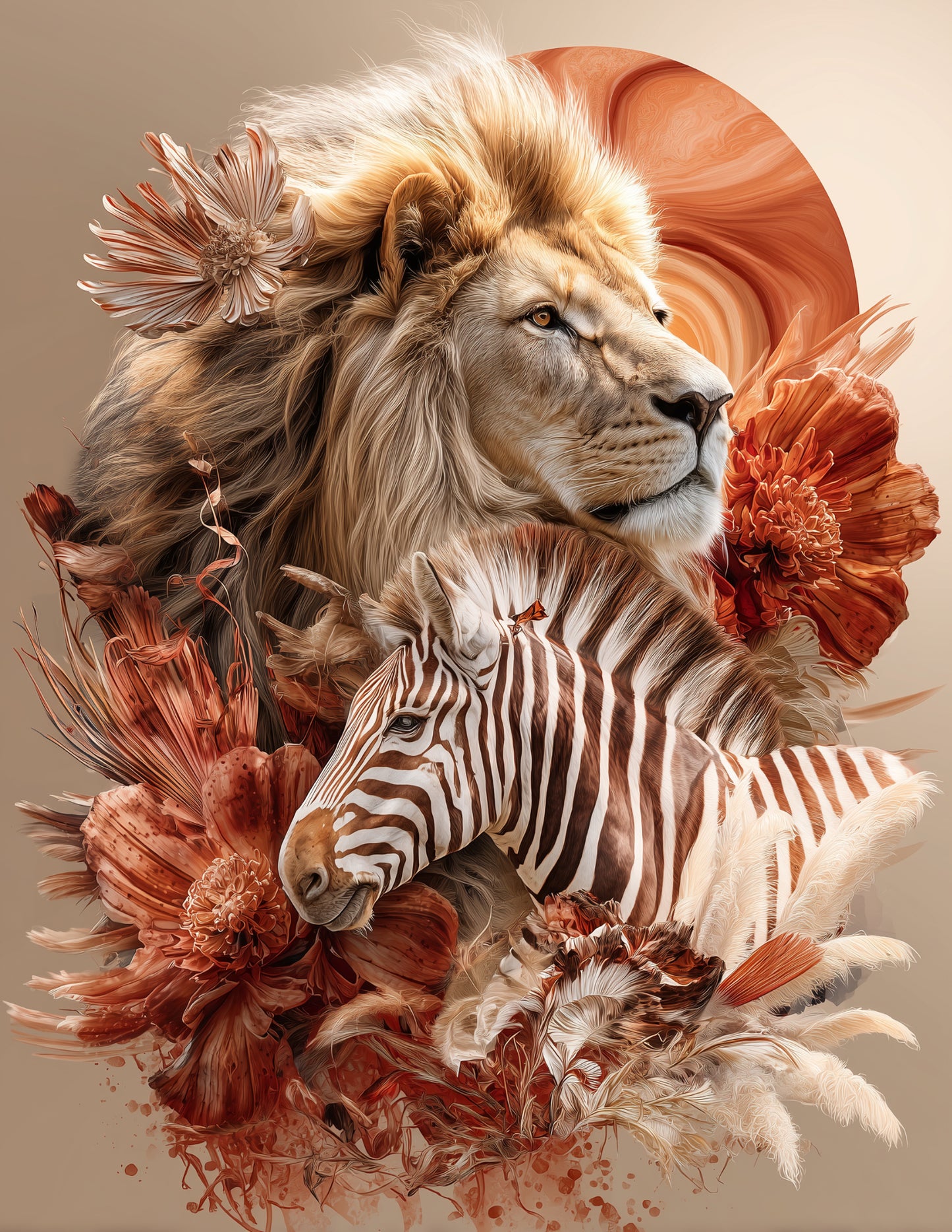 Lion & Zebra — Boho Soft Gradients Duo Wall Art, 3 Sizes Included, Living Room Decor