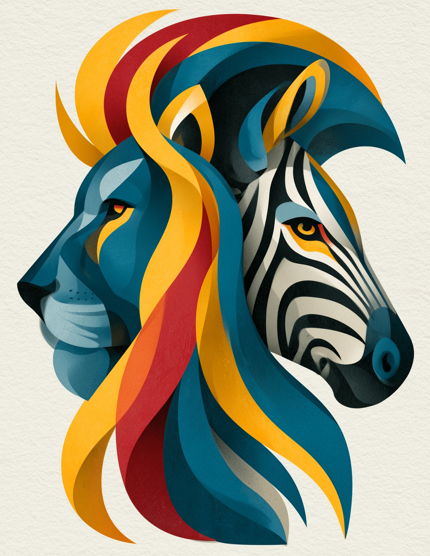 Lion & Zebra — Inkflow Calm Hues Duo Wall Art, 3 Sizes Included, Living Room Decor