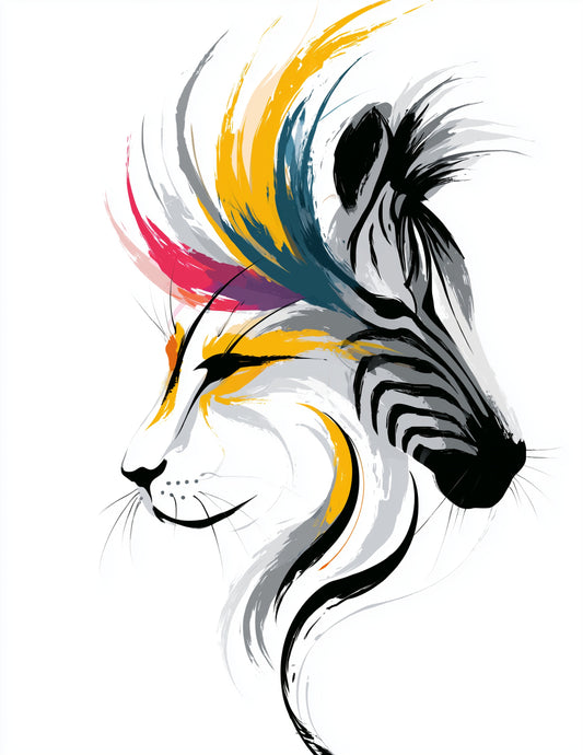 Lion & Zebra — Inkflow Soft Gradients Duo Wall Art, 3 Sizes Included, Living Room Decor