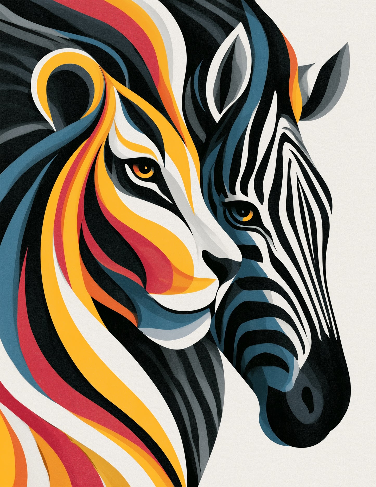 Lion & Zebra — Inkflow Vibrant Palette Duo Wall Art, 3 Sizes Included, Living Room Decor