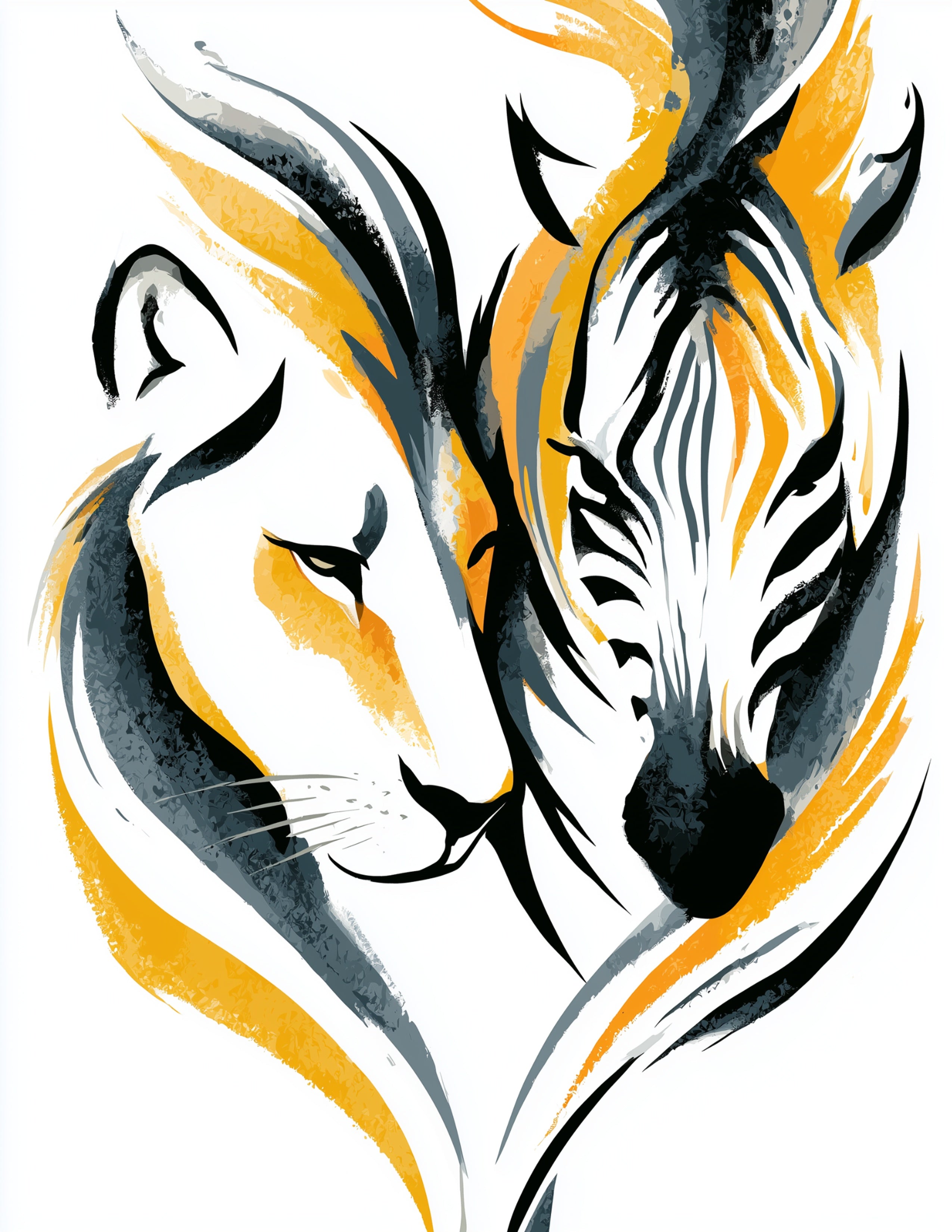 Lion & Zebra — Inkflow Warm Tones Duo Wall Art, 3 Sizes Included, Living Room Decor