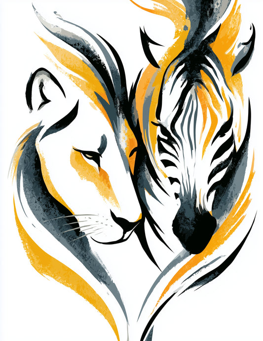 Lion & Zebra — Inkflow Warm Tones Duo Wall Art, 3 Sizes Included, Living Room Decor