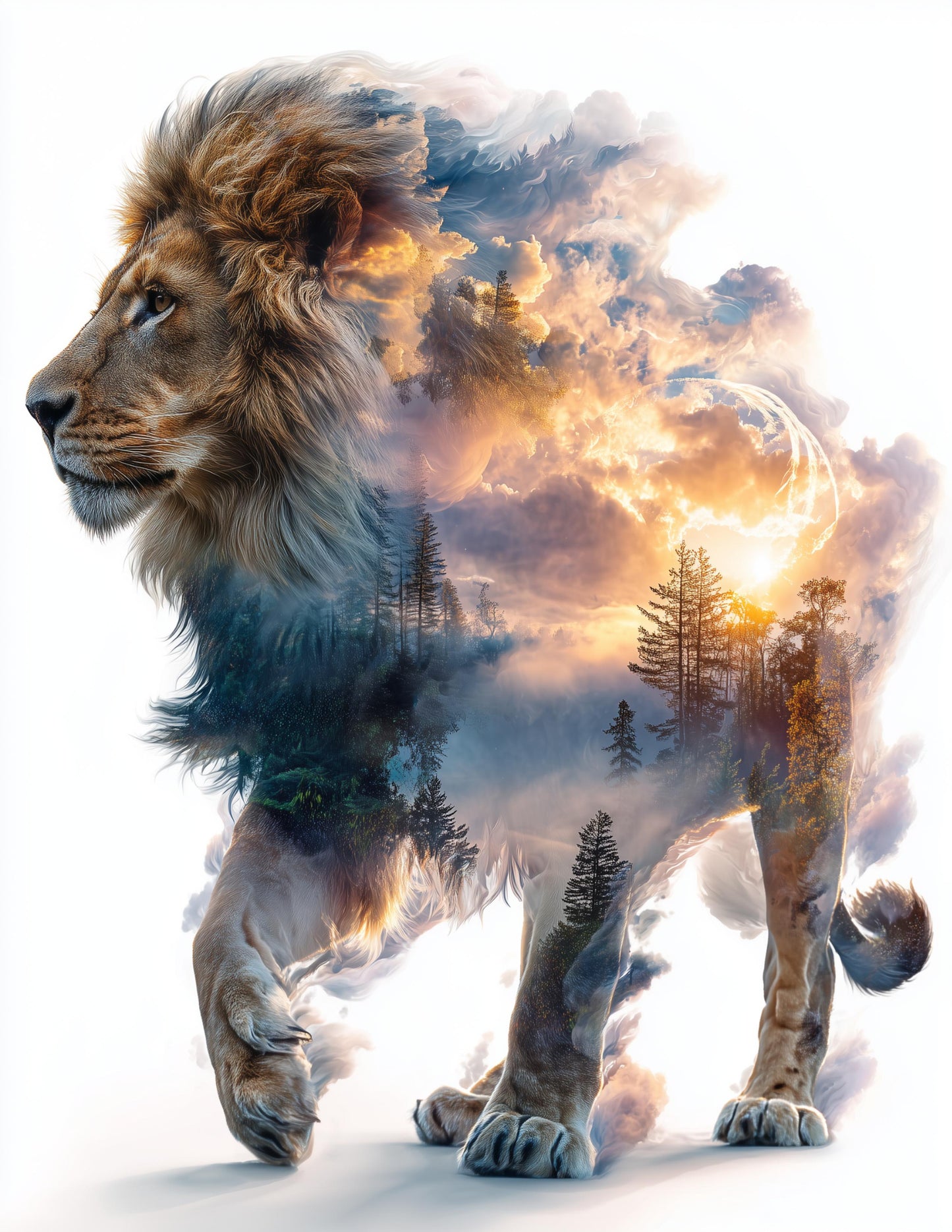Lion — Double Exposure Art, Violet Mist Digital Wall Art, 3 Sizes Included, Living Room Decor