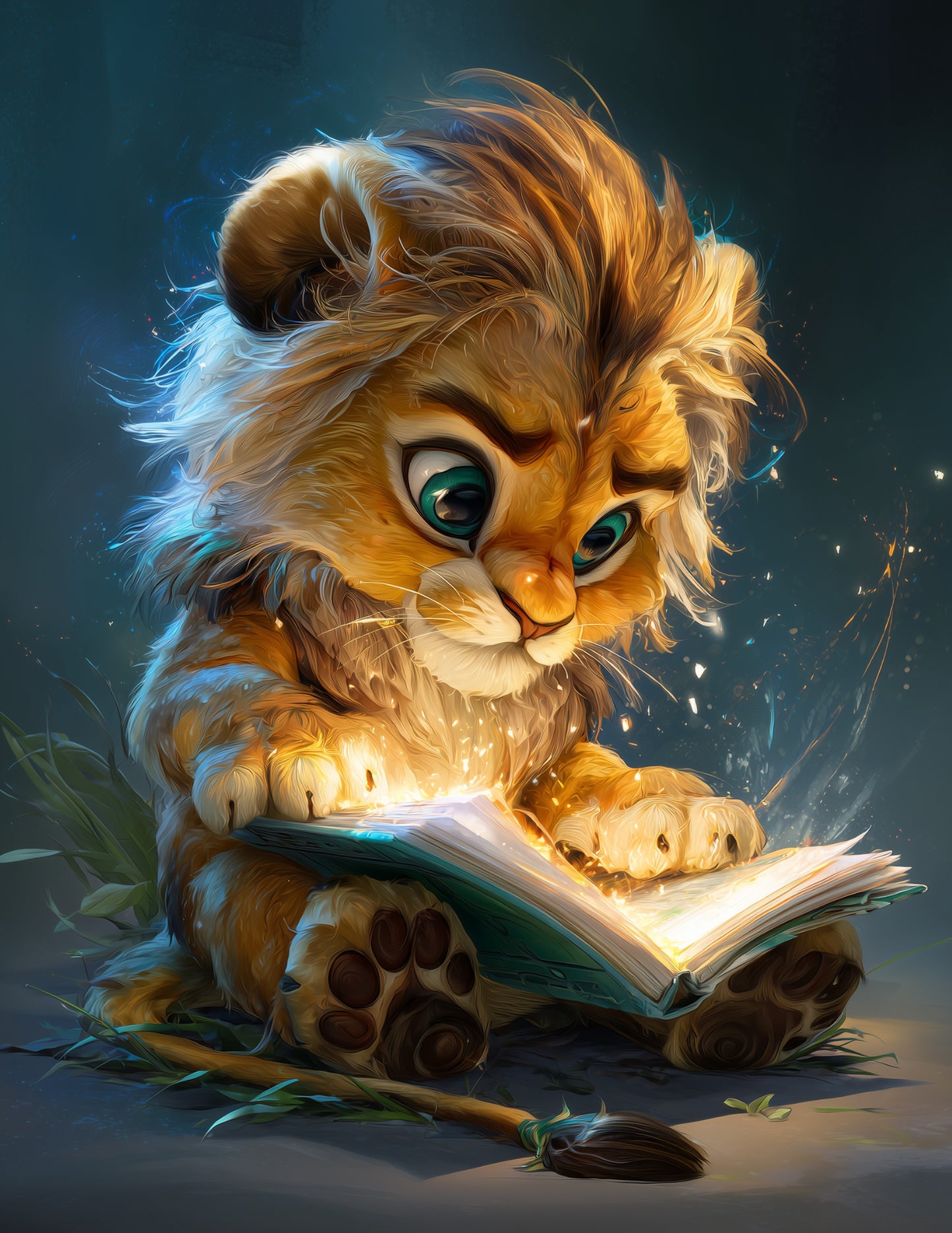 Lion — Fantasy Reading Art, Warm Pastels Digital Wall Art, 3 Sizes Included, Nursery Room Decor